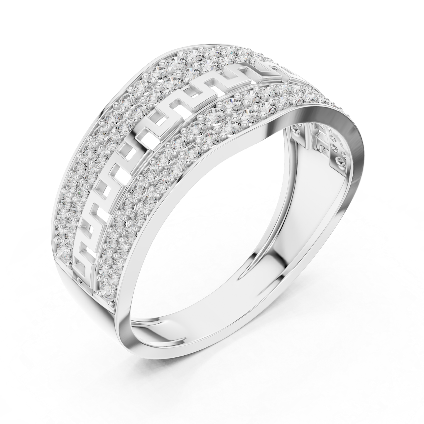 White gold round diamond Greek key ring
Modern white gold pave diamond fashion band
White gold geometric pattern wide ring
Round diamond white gold statement band ring
White gold luxury pave diamond ring design
Contemporary white gold Greek motif band
White gold layered round diamond fashion ring
Elegant white gold patterned diamond band
White gold structured geometric wide ring
Round diamond white gold premium band ring