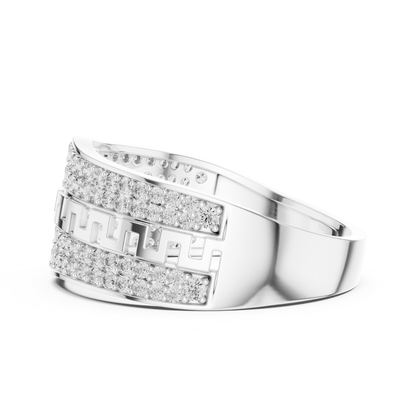 White gold round diamond Greek key ring side view
Side profile white gold pave diamond band ring
White gold geometric pattern diamond ring
Modern white gold wide diamond fashion band
White gold structured Greek key design ring
Contemporary white gold round diamond band
White gold luxury pave diamond ring side angle
Elegant white gold patterned wide band ring
White gold round diamond statement ring profile
White gold geometric diamond band side view