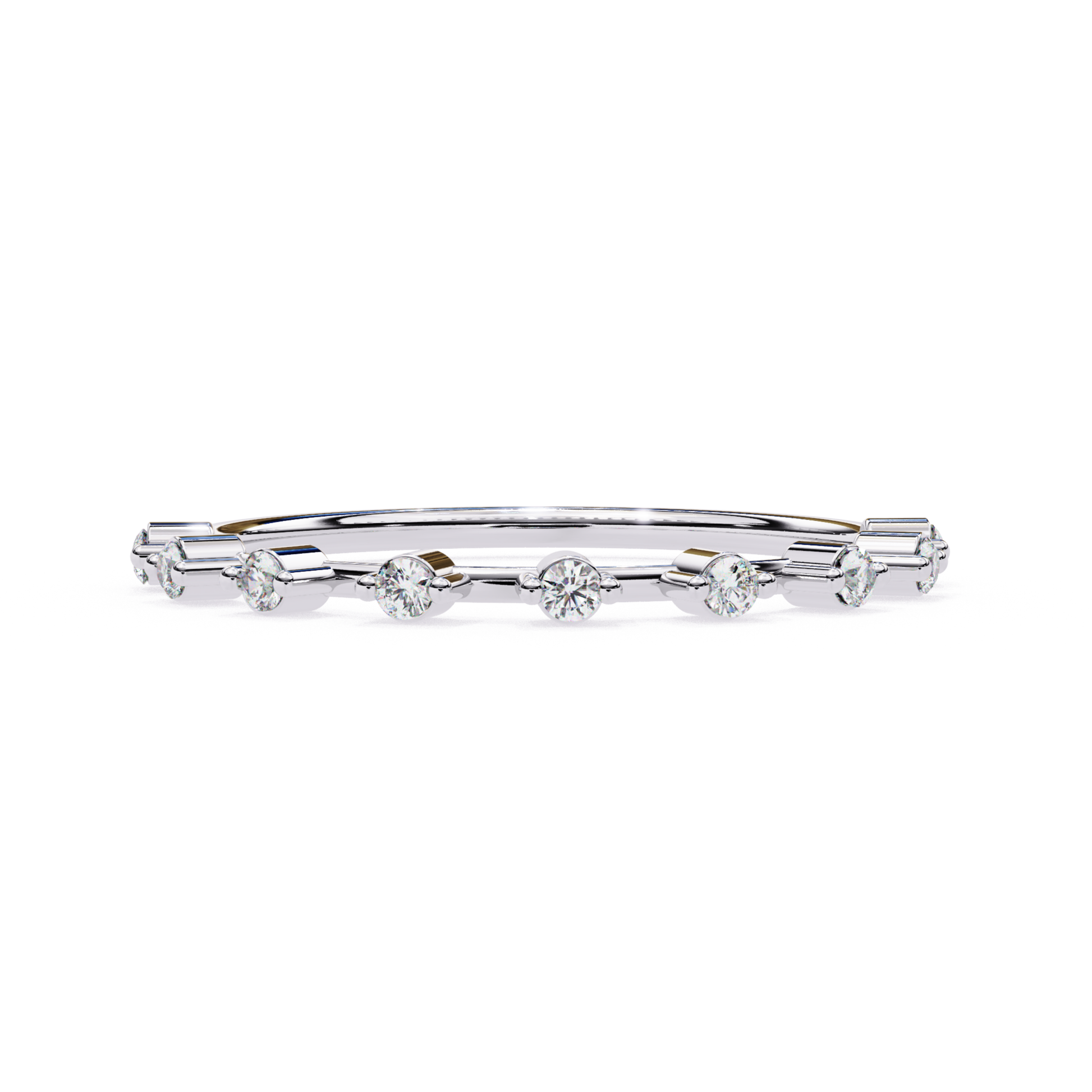 White gold band with round diamonds front
Round diamond line band in white gold
White gold round diamond row ring
Front profile white gold round diamond band
White gold slim band with round stones
Round diamond set white gold band
White gold band featuring round diamonds
Straight view white gold round diamond ring
White gold round diamond strip band
White gold ring with round diamond line