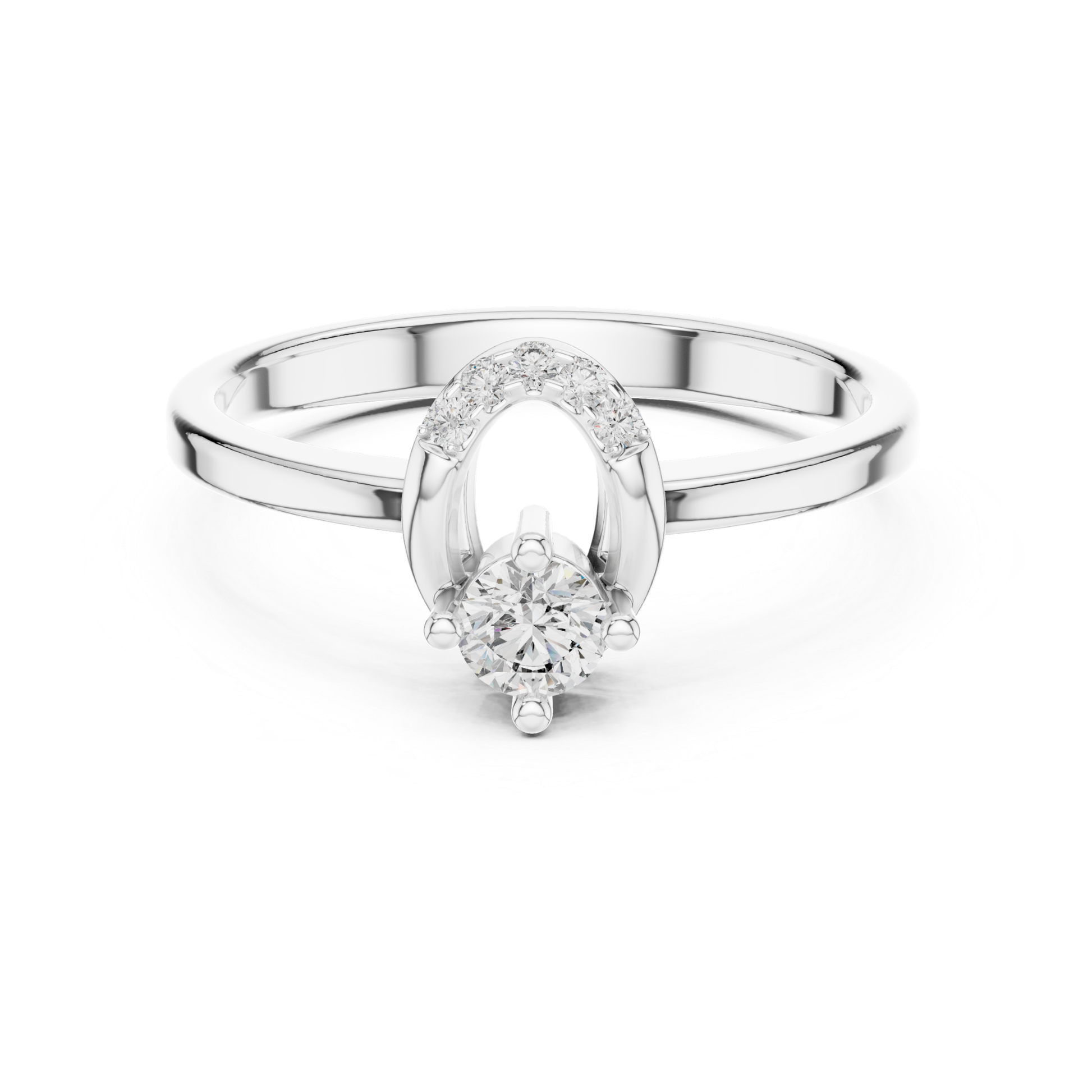 White gold round diamond ring with open halo detail
Minimal white gold ring with round solitaire diamond
Round cut diamond ring with curved accent setting
Elegant white gold diamond ring front view
Open oval halo ring with round center diamond
Classic white gold ring with prong set diamond
Delicate round diamond ring with polished white band
Modern white gold solitaire ring with accent stones
Fine white gold ring with round diamond and curved top
Minimalist white gold engagement style diamond ring