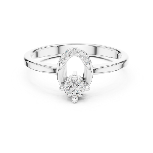 White gold round diamond ring with open halo detail
Minimal white gold ring with round solitaire diamond
Round cut diamond ring with curved accent setting
Elegant white gold diamond ring front view
Open oval halo ring with round center diamond
Classic white gold ring with prong set diamond
Delicate round diamond ring with polished white band
Modern white gold solitaire ring with accent stones
Fine white gold ring with round diamond and curved top
Minimalist white gold engagement style diamond ring
