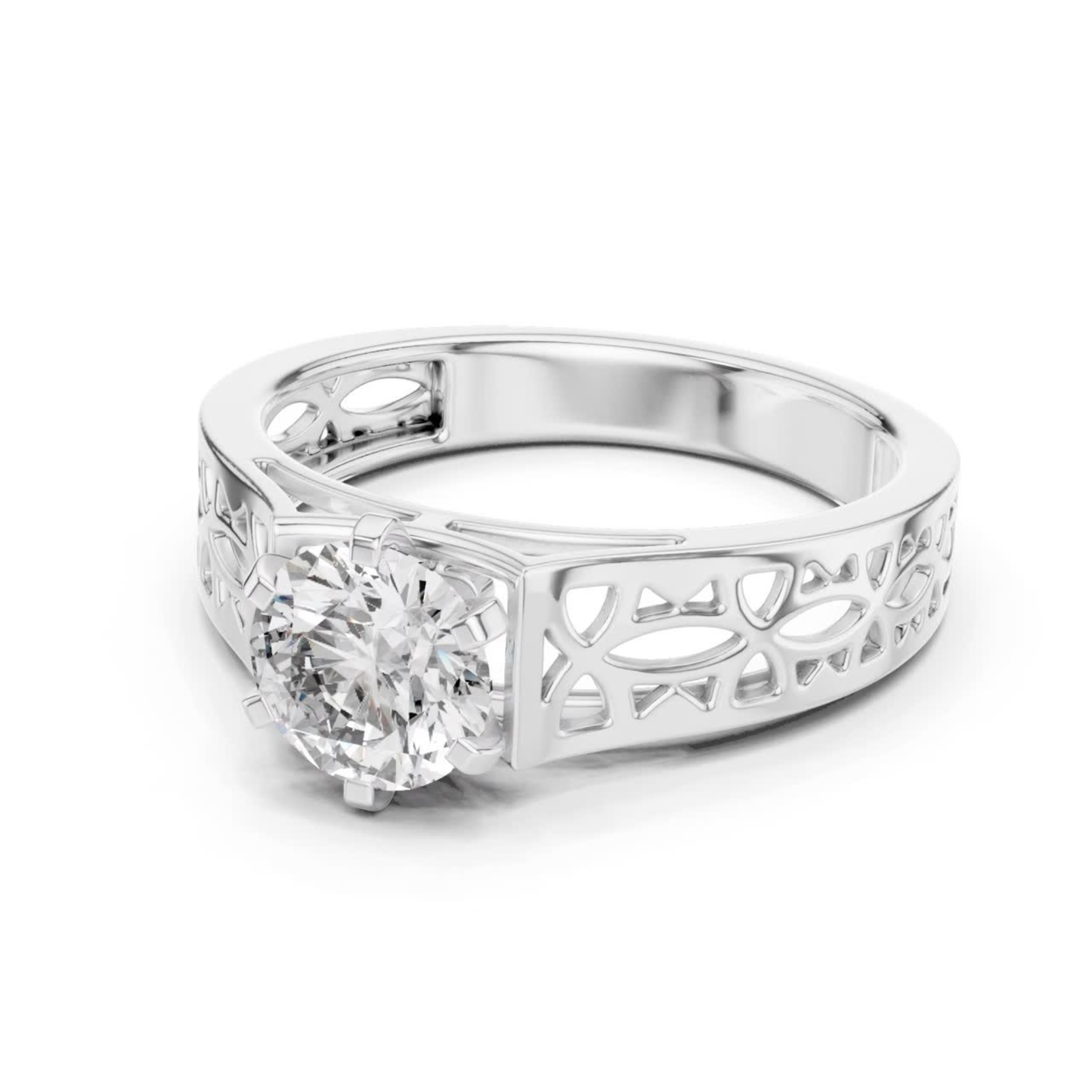 White gold round diamond openwork band side view
Angled white gold round solitaire diamond ring design
White gold wide openwork band with round diamond
Side angle white gold round diamond band ring
White gold carved open pattern diamond ring design
Six prong round diamond white gold ring side angle
White gold polished openwork solitaire band design
Round brilliant diamond white gold cutout band ring
White gold decorative wide band with round diamond
Modern white gold openwork round diamond ring angle
