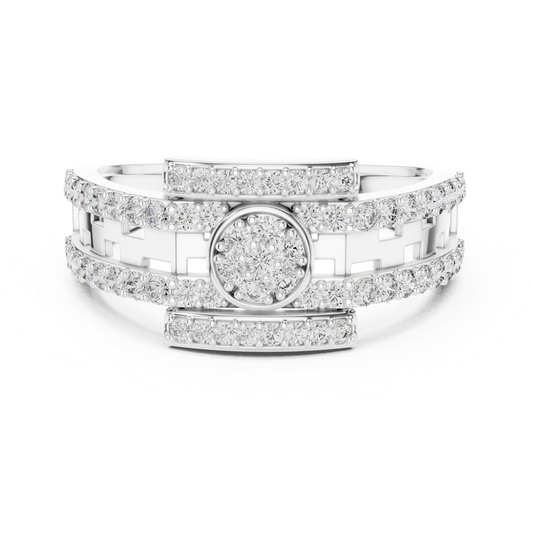 White gold openwork round diamond ring front view
Round diamond white gold designer band ring
White gold layered diamond accent ring
Modern white gold open gallery diamond ring
Wide white gold ring with round diamonds
White gold circular diamond centerpiece ring
Contemporary white gold diamond fashion ring
White gold structured band with diamond details
Luxury white gold round diamond band ring
White gold decorative diamond statement ring