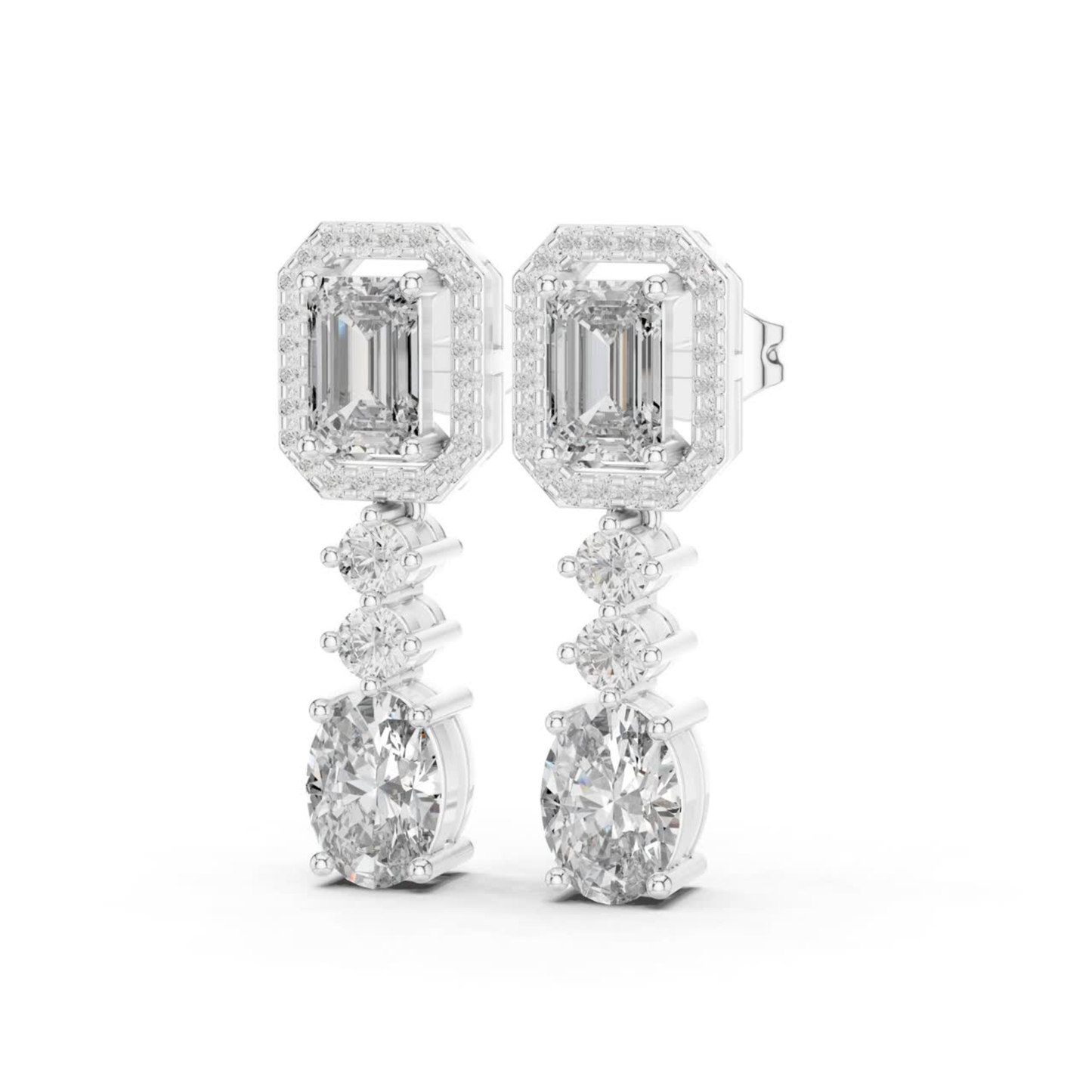 Side view diamond drop earrings in white gold
White gold emerald halo diamond dangle earrings side view
Side angle oval diamond drop earrings with halo top
Luxury white gold diamond drop earrings side view
Emerald cut halo diamond earrings with oval drops
White gold multi stone diamond dangle earrings
Side profile geometric diamond drop earrings
Elegant white gold diamond statement earrings
Oval and emerald cut diamond drop earrings side angle
White gold diamond earrings with prong setting side view