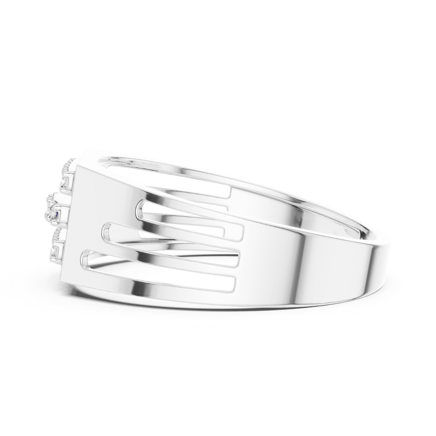 Side view white gold triple row diamond ring
White gold openwork band ring side profile
Triple row round diamond white gold ring
White gold geometric diamond ring side angle
Modern white gold statement band ring
Wide band white gold diamond ring profile
White gold designer ring with open details
Contemporary white gold diamond band side view
Luxury white gold triple row diamond ring
White gold fashion ring with diamond accents