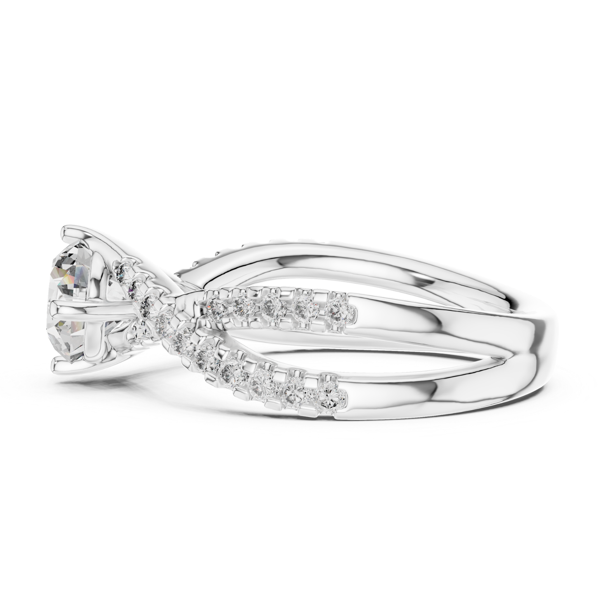 Side view of white gold twisted diamond ring design
White gold crossover engagement ring side view profile
Split shank diamond ring side profile design
Side profile of white gold diamond ring setting
Twisted diamond engagement ring side angle view
White gold diamond ring side detail profile
Round diamond ring side view in white gold metal
Crossover diamond band ring side profile view
White gold solitaire ring side view design
Side angle of twisted diamond engagement ring profile
