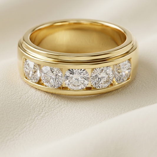 Wide yellow gold band ring with multiple round diamonds
Close up of diamond studded gold band ring design
Luxury wide band ring with row of brilliant cut diamonds
Premium yellow gold ring with channel set diamonds
Bold gold band featuring continuous diamond setting
Modern wide diamond band ring in polished gold finish
Fine jewelry gold ring with sparkling diamond row
Elegant wide band ring with symmetrical diamond layout
Statement yellow gold diamond ring close detail view
High end diamond band ring with cl
