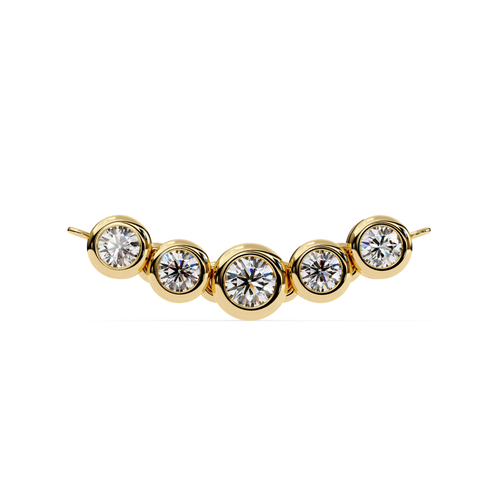 Yellow gold bar with round bezel diamonds