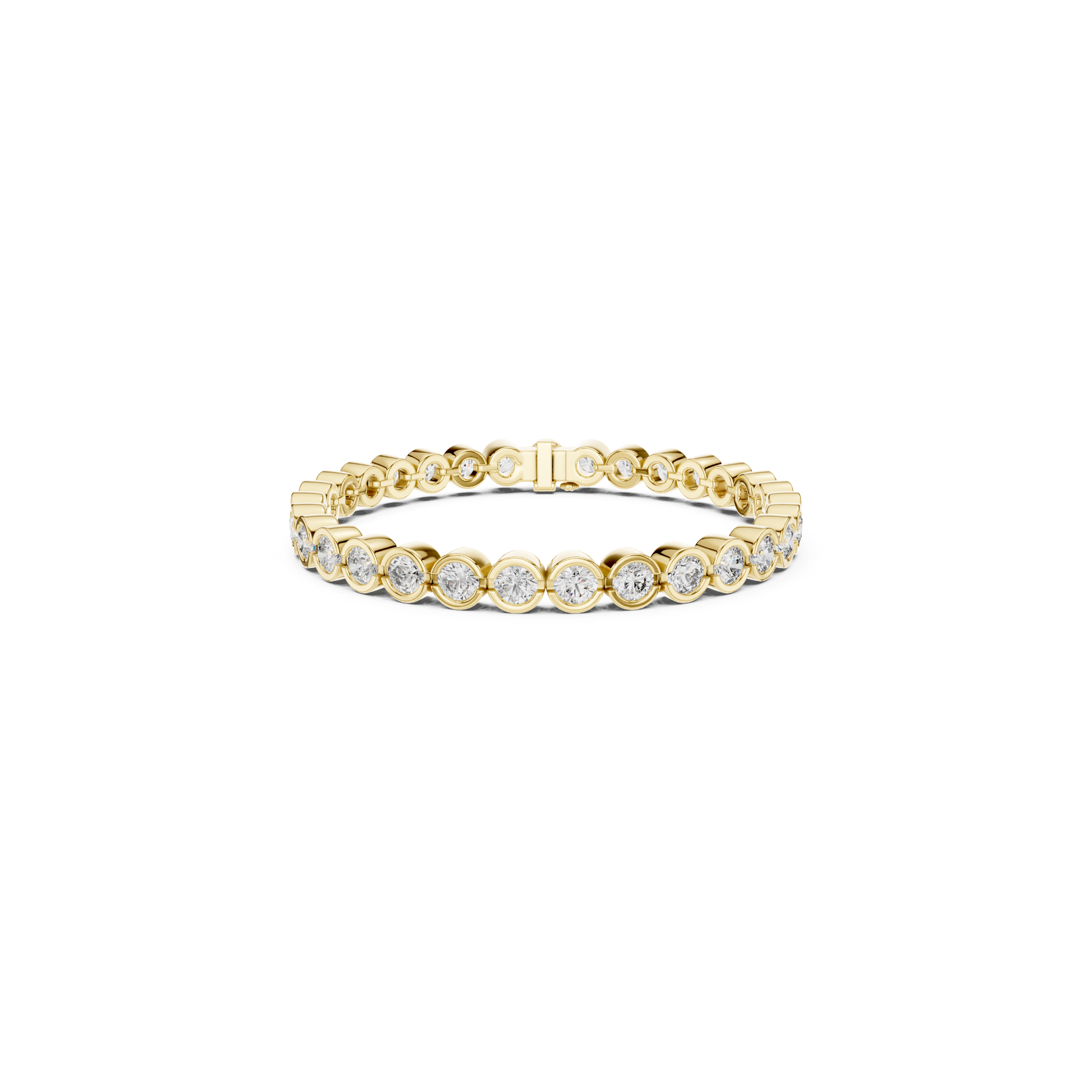 Yellow gold round diamond tennis bracelet
Bezel set round diamond bracelet in yellow gold
Yellow gold diamond line tennis bracelet
Round cut diamond bracelet with bezel settings
Yellow gold eternity diamond bracelet
Round diamond station bracelet in yellow gold
Classic yellow gold diamond tennis bracelet
Front view yellow gold round diamond bracelet
Circular bezel set diamond bracelet
Yellow gold bracelet with round brilliant diamonds