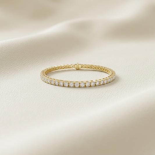 Yellow gold round diamond tennis bracelet
Classic round cut diamond line bracelet in yellow gold
Luxury single row diamond tennis bracelet on ivory background
Elegant yellow gold round diamond link bracelet
Fine jewelry brilliant cut diamond bracelet with clasp
Premium round diamond tennis bracelet close up
Sparkling yellow gold diamond line bracelet design
Timeless round stone diamond bracelet on cream surface
Luxury yellow gold multi stone diamond tennis bracelet
Elegant round cut diamond bracelet display