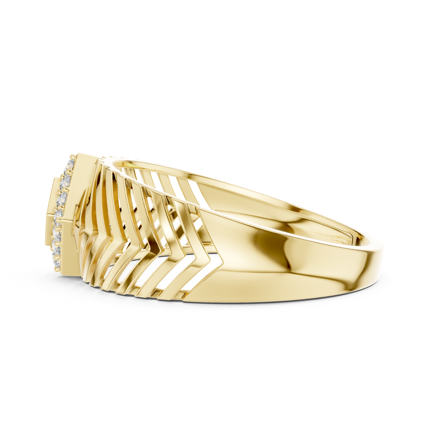 Yellow gold chevron pattern ring side view
Side angle yellow gold geometric diamond ring
Yellow gold layered chevron band ring profile
Modern yellow gold angular pattern ring
Yellow gold open chevron style band ring
Contemporary yellow gold structured fashion ring
Yellow gold textured geometric side profile ring
Elegant yellow gold chevron design band ring
Yellow gold Art Deco inspired diamond ring
Round diamond yellow gold patterned side ring