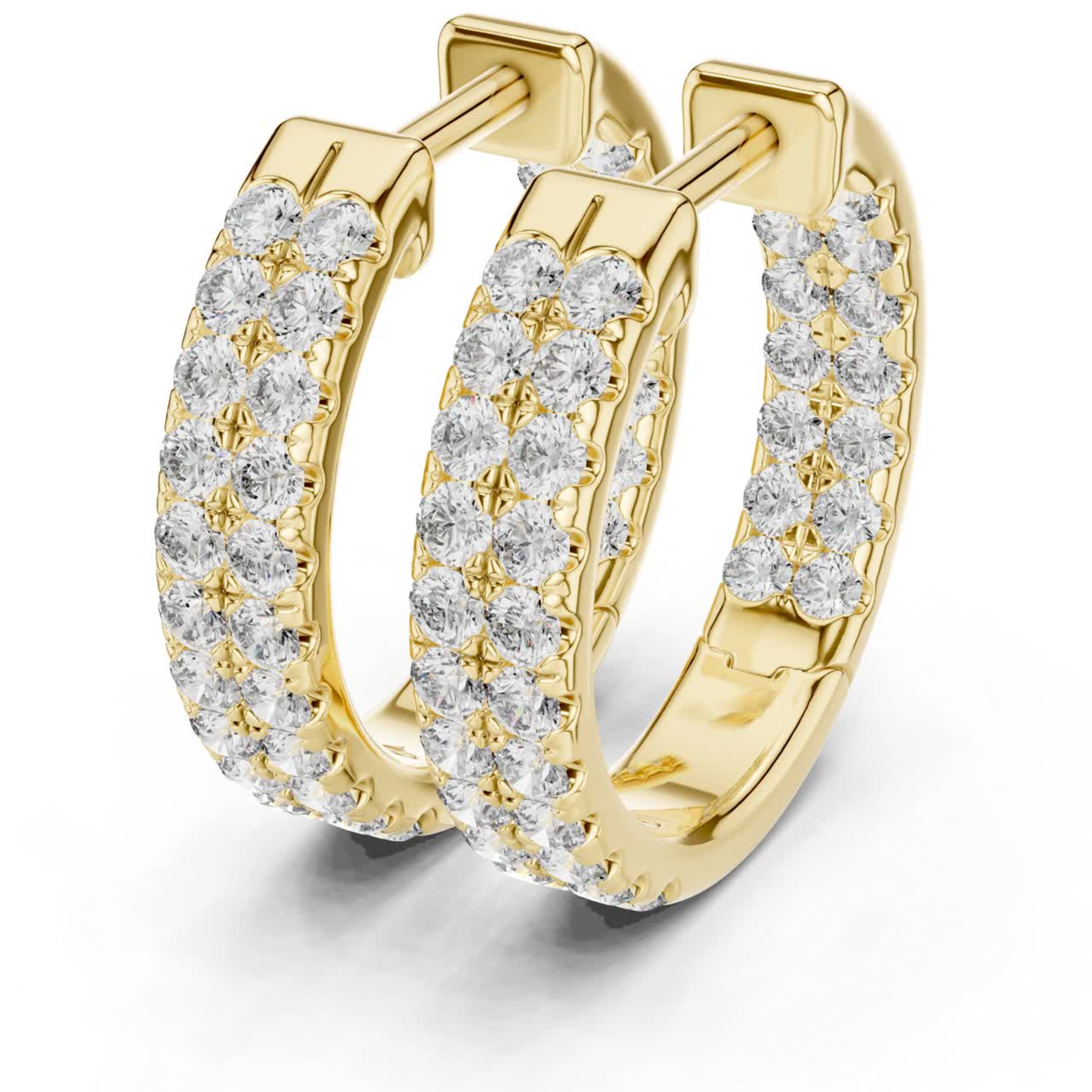 Yellow gold diamond hoop earrings front angle view
Diamond hoop earrings in yellow gold close view
Yellow gold pavé diamond hoop earrings angle view
Front angle yellow gold diamond hoop earrings
Round diamond hoop earrings yellow gold style
Yellow gold hoop earrings with diamond rows
Diamond pavé hoop earrings front perspective view
Yellow gold luxury diamond hoop earrings
Close angle view yellow gold diamond hoops
Yellow gold diamond hoop earrings detailed view