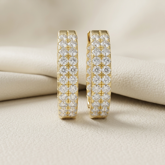 Yellow gold diamond hoop earrings with pavé setting
Luxury round diamond hoop earrings
Elegant yellow gold hoop earrings
Fine jewelry diamond hoop earrings
Premium gold pavé hoop earrings
Sparkling diamond hoops close up
Modern yellow gold diamond earrings
Brilliant diamond hoop jewelry
Classic gold hoop earrings with diamonds
Luxury diamond earrings product photo