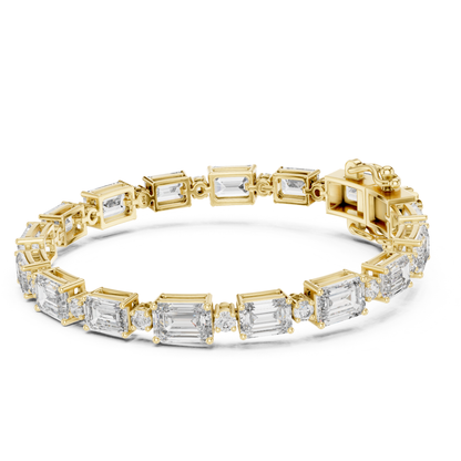 Close up yellow gold emerald and round diamond bracelet
Yellow gold bracelet with emerald cut diamond link
Detailed view mixed shape diamond tennis bracelet
Emerald and round diamond bracelet close perspective
Yellow gold bracelet with step cut diamond pattern
Close angle emerald diamond bracelet with round accent
Yellow gold geometric diamond bracelet detail view
Mixed cut diamond bracelet with secure clasp
Emerald and round diamond line bracelet close up
Yellow gold braceletemerald and round diamonds