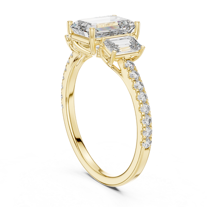 Back view of emerald cut three stone diamond ring
Yellow gold emerald diamond ring rear profile view
Emerald cut diamond ring with side stones back view
Yellow gold three stone diamond ring gallery view
Rear view of emerald cut diamond ring in yellow gold
Yellow gold emerald diamond ring with pave band back angle
Three stone emerald cut ring side gallery in yellow gold
Yellow gold diamond ring showing basket setting
Emerald cut diamond engagement ring rear perspective view
Yellow gold ring with emerald cut