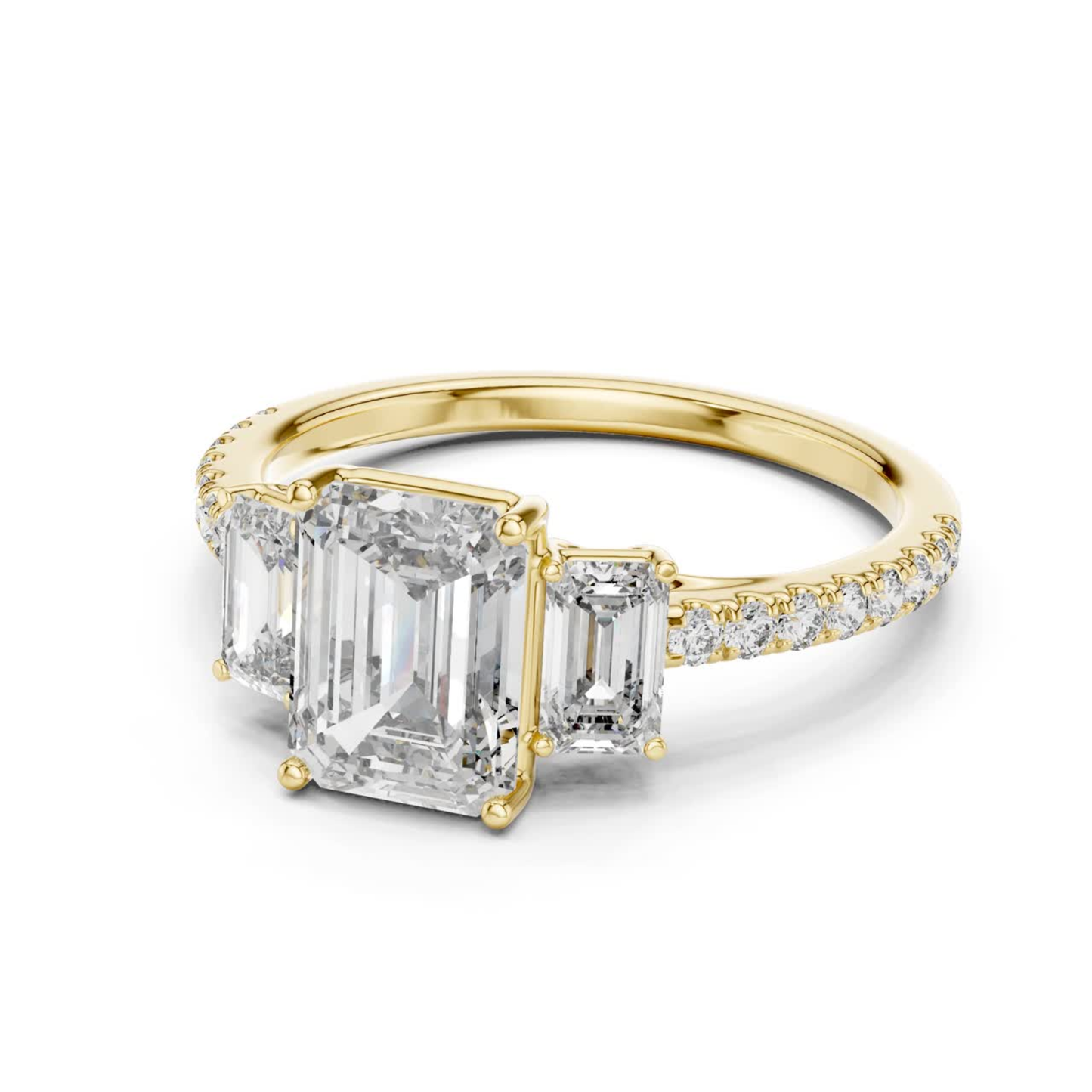Side view of emerald cut three stone diamond ring in yellow gold
Yellow gold emerald diamond ring with pave band side view
Emerald cut diamond engagement ring side profile
Three stone emerald diamond ring in yellow gold side view
Yellow gold ring with emerald cut diamonds side view
Emerald cut lab diamond ring with pave band
Minimal yellow gold emerald diamond ring side view
Side profile of three stone diamond ring with pave band
Classic emerald cut engagement ring in side view
Yellow gold pave band ring