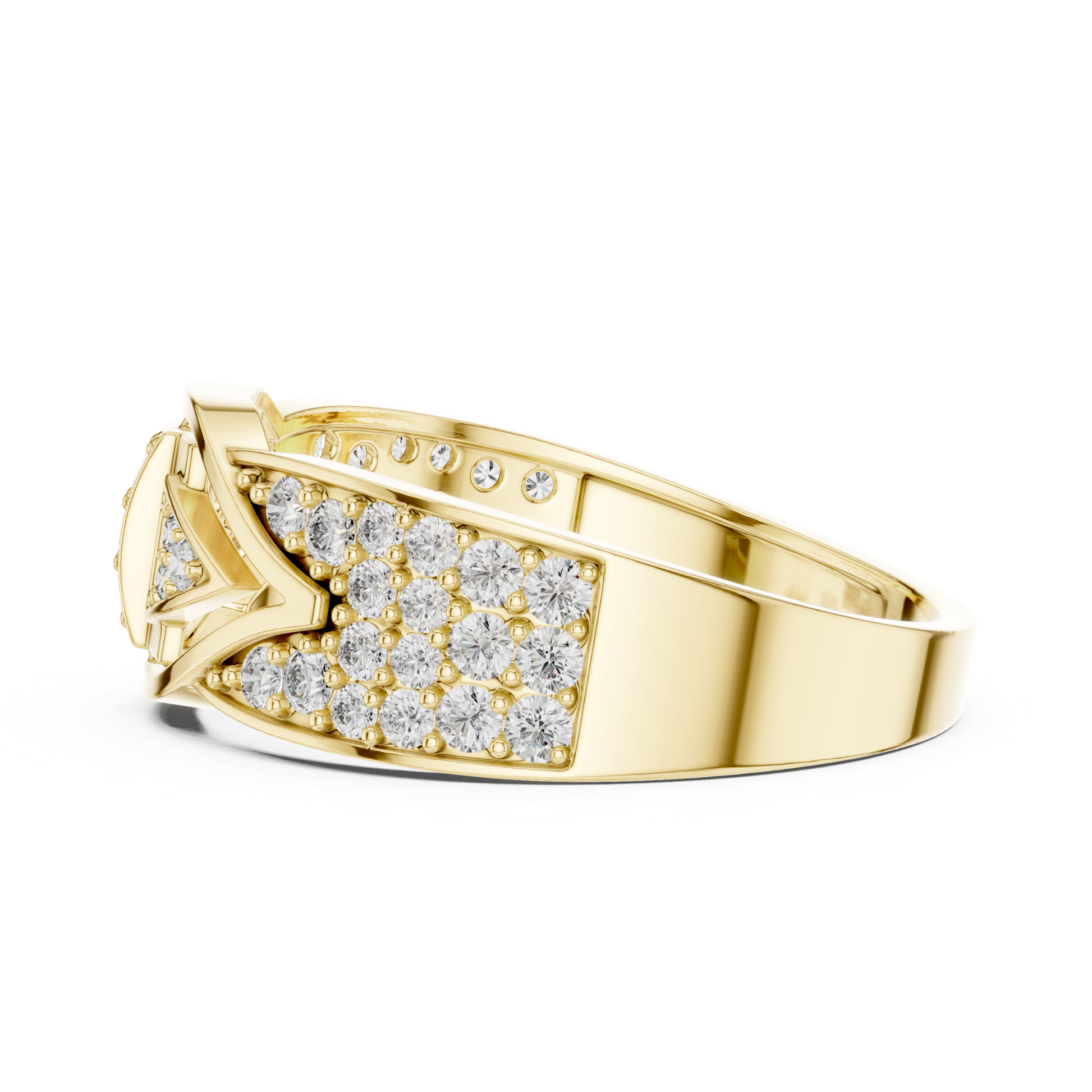 Yellow gold geometric diamond ring side profile
Side angle yellow gold round diamond ring
Yellow gold statement diamond ring side view
Wide band yellow gold diamond ring profile
Modern yellow gold geometric diamond ring
Round diamond yellow gold ring angled profile
Yellow gold luxury diamond ring side angle
Geometric cluster diamond ring in yellow gold
Yellow gold designer ring with round diamonds
Architectural yellow gold diamond ring side view