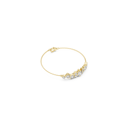 Top view yellow gold graduated diamond bracelet
Yellow gold chain bracelet with round diamonds
Angled view diamond chain bracelet design
Yellow gold bracelet with graduated stone layout
Round diamond bracelet with fine link chain
Yellow gold diamond bracelet overhead view
Delicate chain bracelet with clustered diamonds
Yellow gold bracelet featuring round brilliant diamonds
Graduated diamond arrangement chain bracelet
Yellow gold diamond bracelet with lobster clasp
