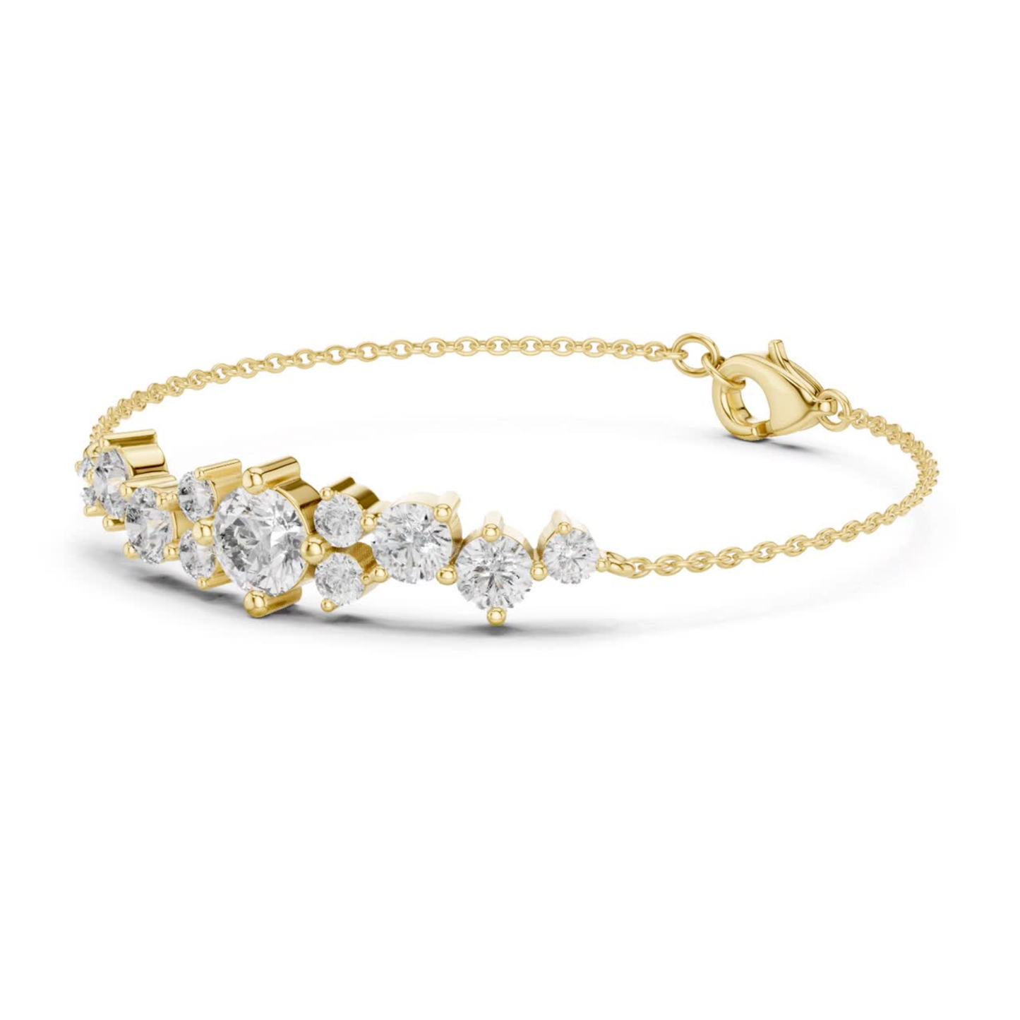 Yellow gold graduated round diamond chain bracelet
Round diamond bracelet with center stone design
Yellow gold bracelet featuring graduated diamonds
Multi size round diamond chain bracelet
Yellow gold diamond bracelet with prong settings
Graduated diamond station bracelet in yellow gold
Fine chain bracelet with round brilliant diamonds
Yellow gold diamond centerpiece bracelet
Delicate round diamond link bracelet
Yellow gold bracelet with cascading diamond arrangement