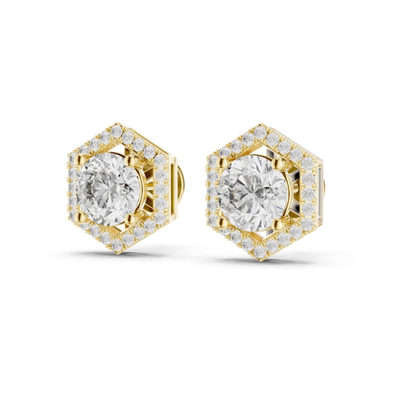 Yellow gold hexagon halo round diamond stud earrings side view
Round diamond hexagon earrings side profile
Yellow gold geometric diamond stud earrings side view
Hexagon halo diamond earrings side angle
Round center diamond hexagon stud earrings side profile
Yellow gold halo diamond earrings side view
Hexagon framed round diamond earrings side angle
Diamond halo stud earrings in yellow gold side view
Geometric round diamond earrings side profile
Yellow gold hexagon diamond earrings side angle
