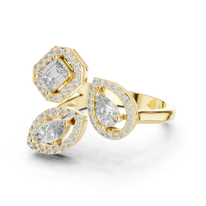 Yellow gold multi shape diamond halo open ring
Side view of yellow gold halo diamond ring
Open style yellow gold multi diamond ring
Emerald and marquise halo diamond ring in gold
Modern yellow gold statement diamond ring
Yellow gold designer ring with halo diamonds
Elegant multi stone halo ring in yellow gold
Contemporary open ring with mixed shape diamonds
Yellow gold ring with emerald and marquise diamonds
Luxury halo diamond open ring in yellow gold