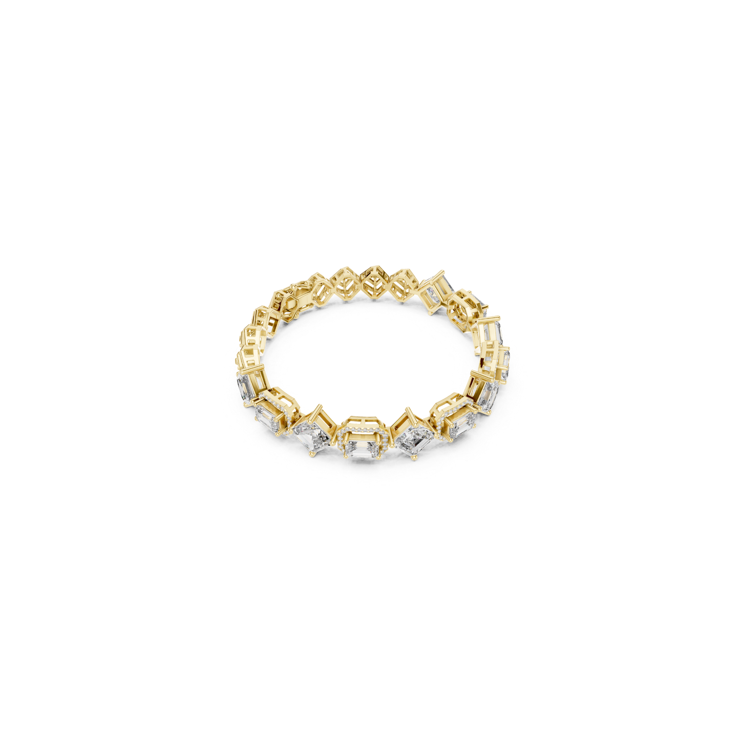 Yellow gold multi shape diamond tennis bracelet top view
Fancy cut diamond bracelet with yellow gold links
Asscher and emerald cut diamond tennis bracelet
Yellow gold halo diamond bracelet for women
Luxury diamond tennis bracelet with geometric design
Elegant mixed cut diamond bracelet in yellow gold
Premium diamond bracelet with fancy shape stones
Fine jewelry yellow gold tennis bracelet
Modern diamond bracelet with halo settings
Statement yellow gold diamond bracelet top angle