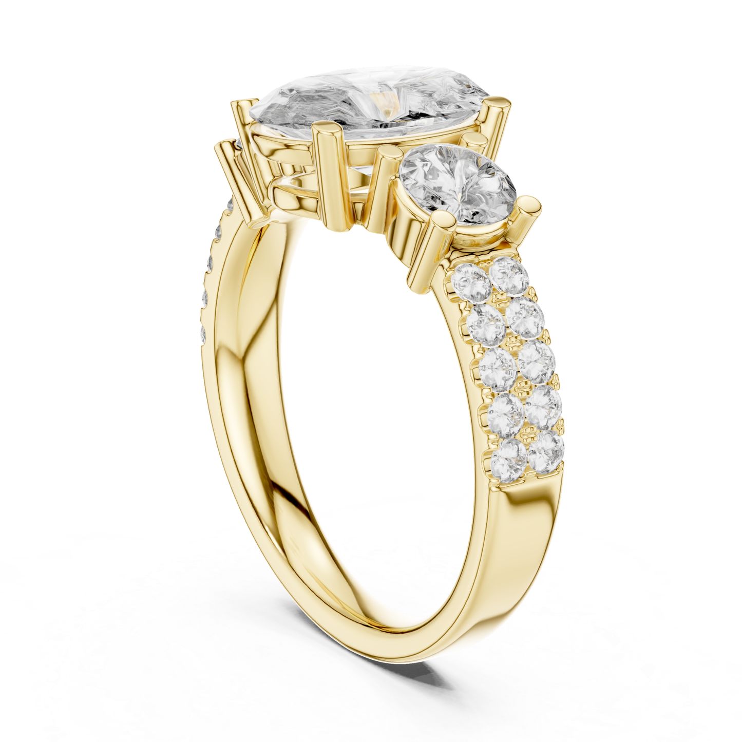 Back angle oval diamond engagement ring in yellow gold
Yellow gold oval diamond ring with pave side band
Oval cut diamond back view ring with side stones
Yellow gold three stone diamond bridal ring angle view
Oval lab diamond ring with diamond accent shank
Yellow gold oval diamond ring with elevated setting
Elegant back profile oval diamond engagement ring
Oval center stone ring in polished yellow gold
Yellow gold oval diamond ring with side pave details
Luxury oval diamond ring back angle profile in gold