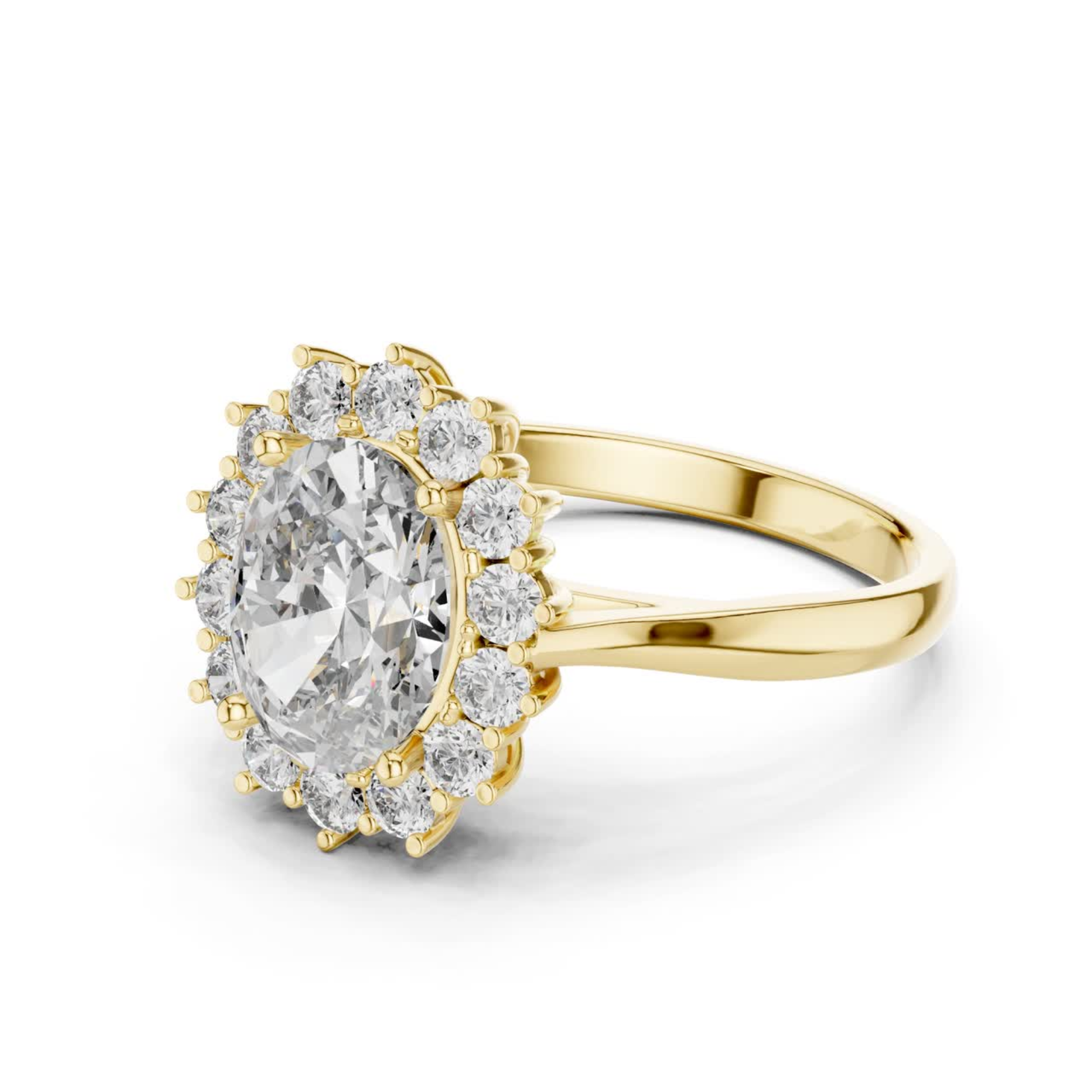Side view yellow gold oval diamond halo ring
Yellow gold oval halo engagement ring angle
Oval cut diamond halo ring side profile
Yellow gold diamond halo ring side view
Elegant oval halo ring yellow gold
Oval diamond cluster halo ring profile
Yellow gold prong set oval halo ring
Classic oval diamond engagement ring side angle
Yellow gold floral halo diamond ring
Oval solitaire halo ring yellow gold view