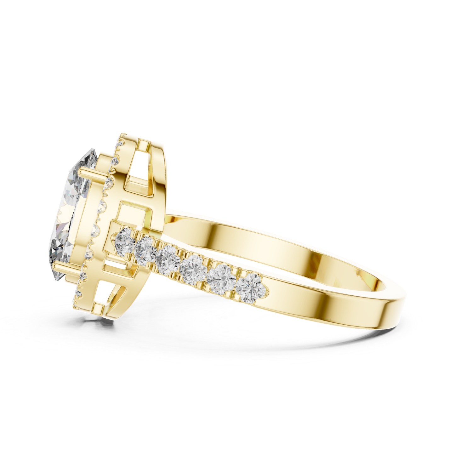 Yellow gold oval halo diamond ring side view
Side view of oval halo diamond ring
Yellow gold oval halo ring profile
Oval diamond halo ring with gallery setting
Yellow gold oval halo ring with pavé band
Lab grown oval halo diamond ring
Yellow gold ring with oval center diamond
Side profile of oval halo engagement ring
Yellow gold polished oval halo ring
Oval halo diamond ring with accent band