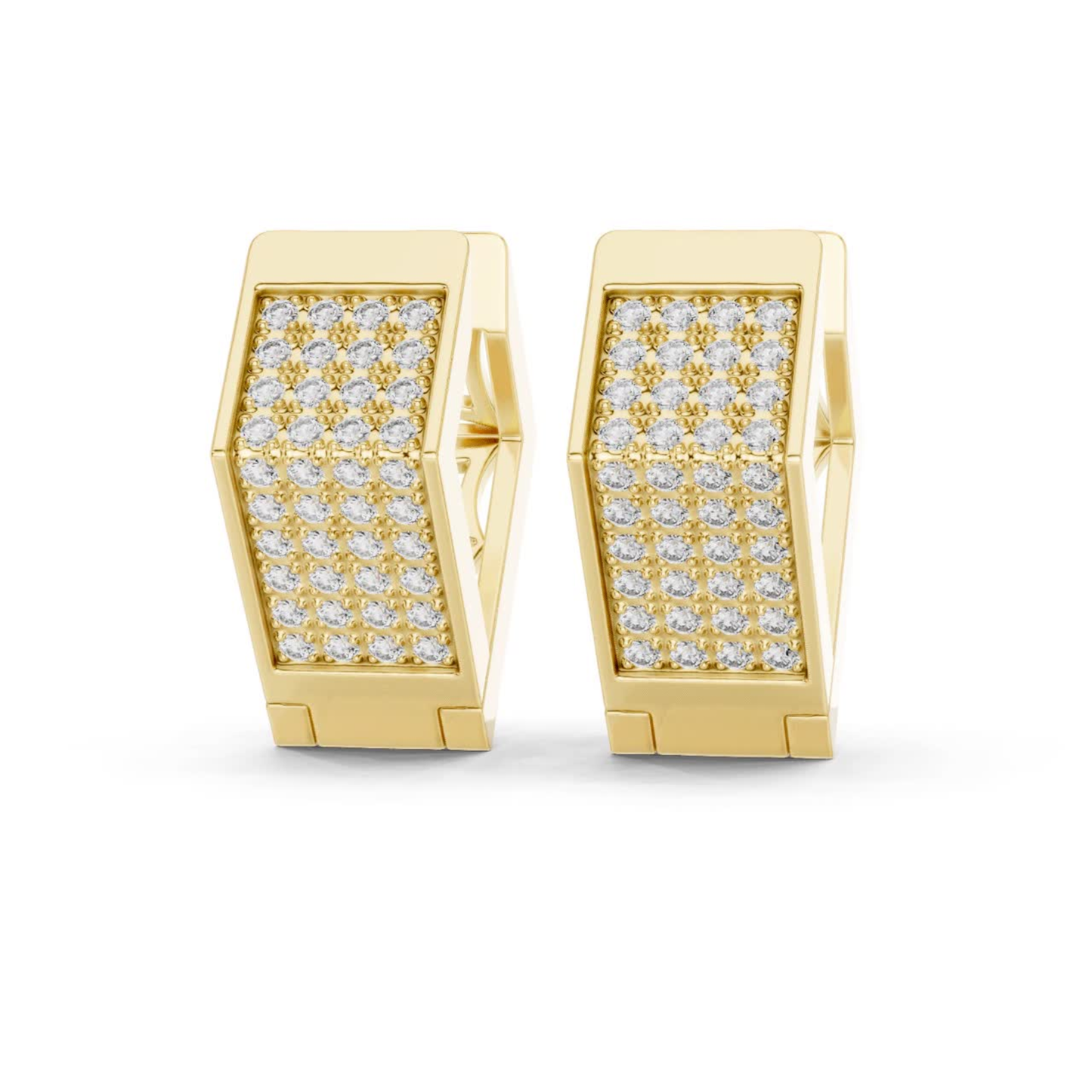Front angle view yellow gold Pave diamond hoop earrings
Yellow gold round diamond hoop earrings angle view
Yellow gold rectangular Pave diamond earrings
Round diamond hoop earrings in yellow gold
Yellow gold Pave diamond earrings perspective view
Geometric diamond hoop earrings in yellow gold
Multi row diamond hoop earrings angle view
Yellow gold diamond earrings with rectangular top
Front angled yellow gold round diamond earrings
Yellow gold Pave set diamond hoop earrings