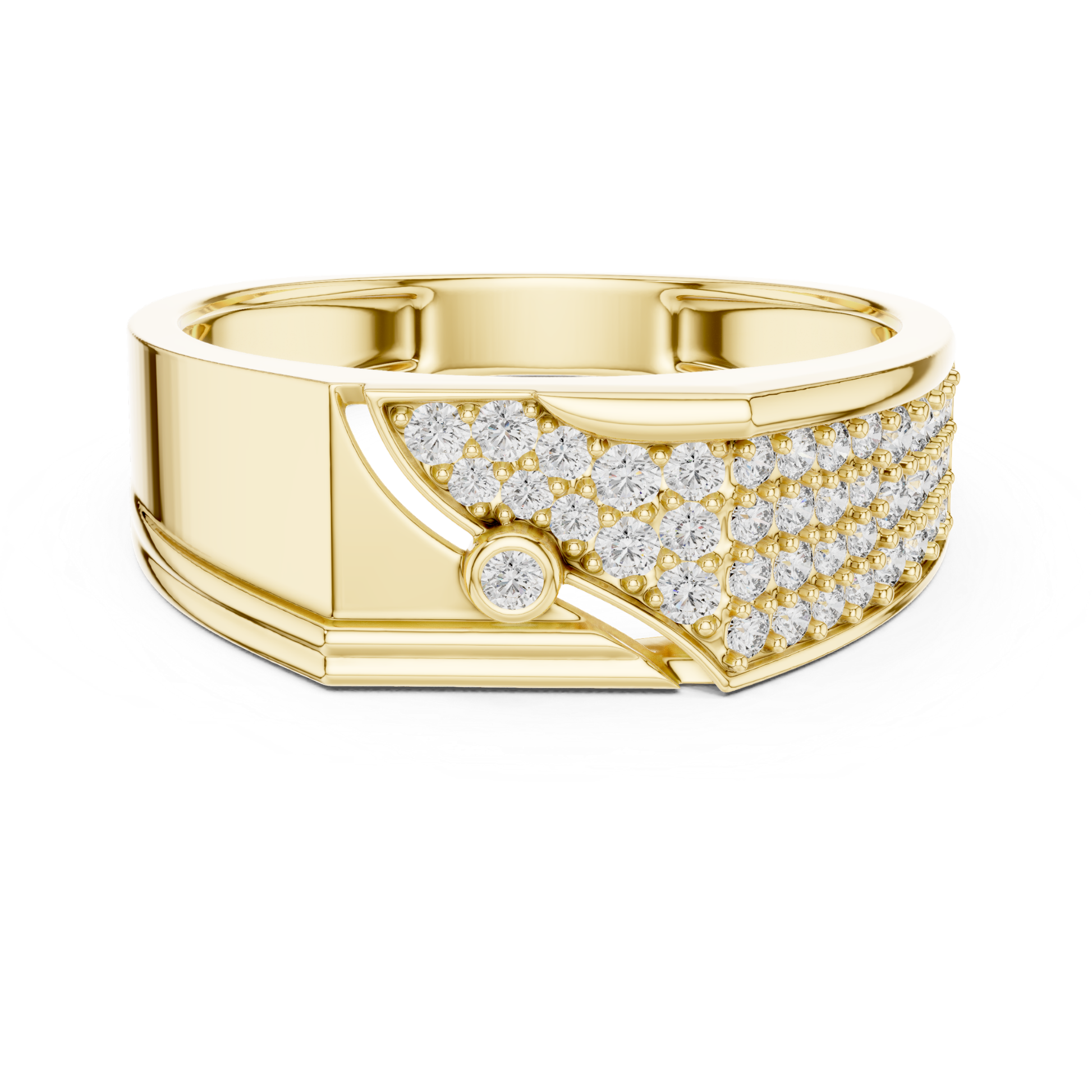 Yellow gold pave diamond statement band ring
Modern yellow gold ring with pave diamonds
Yellow gold geometric pave diamond band
Wide yellow gold diamond fashion ring
Contemporary yellow gold statement diamond ring
Yellow gold luxury band with round diamonds
Bold yellow gold pave diamond ring design
Elegant yellow gold geometric diamond band
Yellow gold designer ring with diamond details
Yellow gold wide statement ring with diamonds