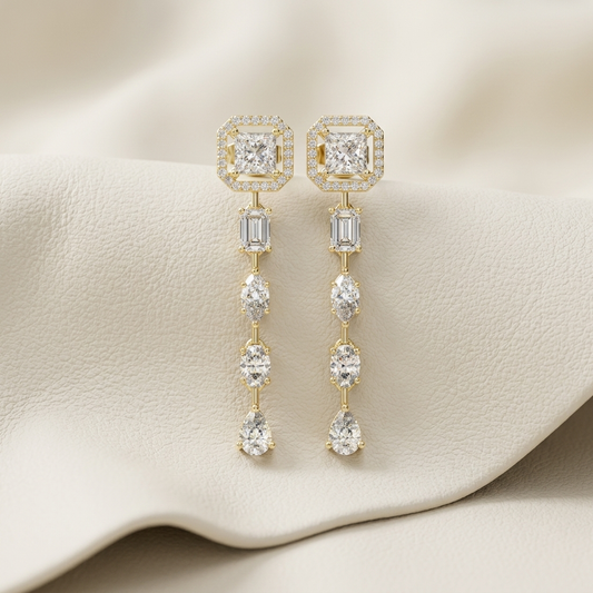 Yellow gold princess cut diamond halo drop earrings
Luxury multi shape diamond dangle earring pair
Princess cut halo diamond earrings with pear drops
Elegant emerald oval and pear diamond drop earrings
Fine jewelry long yellow gold diamond dangle earrings
Premium mixed cut diamond statement earrings
Sophisticated cascading multi stone diamond earrings
Luxury geometric princess cut diamond drop earrings
Elegant long diamond earrings with mixed shape stones
Contemporary yellow gold multi shape diamond earring