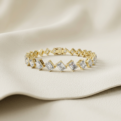 Yellow gold radiant cut diamond link bracelet
Luxury rectangular diamond bracelet in yellow gold
Elegant radiant diamond line bracelet on ivory background
Fine jewelry geometric diamond link bracelet
Premium tilted radiant cut diamond tennis bracelet
Sparkling yellow gold rectangular diamond bracelet
Contemporary angled diamond link bracelet design
Luxury multi stone radiant cut diamond bracelet
Elegant geometric yellow gold diamond bracelet close up
Yellow gold radiant diamond statement bracelet with clasp
