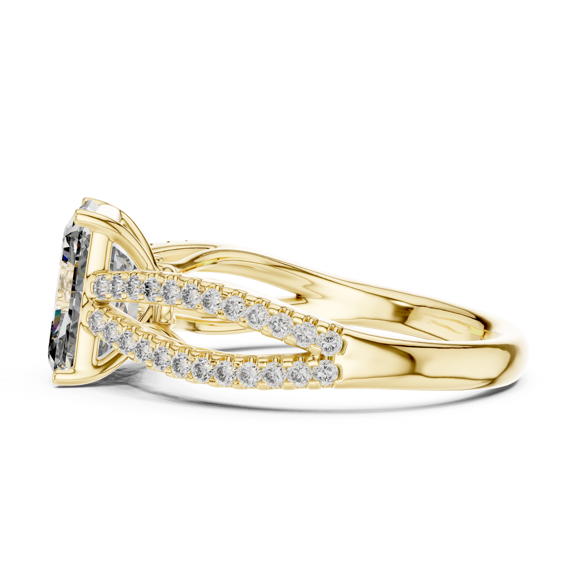 Yellow gold radiant diamond ring with split shank side view
Side profile radiant cut diamond ring in yellow gold
Yellow gold engagement ring with double pave split band
Radiant cut diamond side angle ring with pave detailing
Yellow gold radiant diamond bridal ring side profile
Split shank radiant diamond ring with polished gold band
Yellow gold side view ring with radiant center stone
Elegant radiant diamond ring with curved split shank
Luxury yellow gold radiant cut ring
Side angle radiant diamond ring