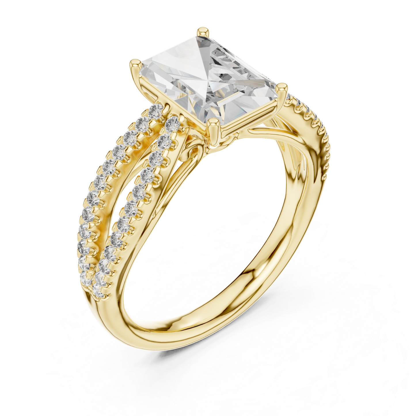 Angled side view radiant cut diamond ring in yellow gold
Yellow gold radiant diamond ring with split pave shank
Radiant cut diamond ring angled side profile
Yellow gold radiant center stone ring with pave band
Side angle radiant diamond bridal ring in yellow gold
Yellow gold radiant diamond ring with double split shank
Elegant radiant cut ring with pave diamond detailing
Angled profile radiant diamond ring with polished gold band
Luxury yellow gold radiant cut diamond ring
Yellow gold radiant diamond ring