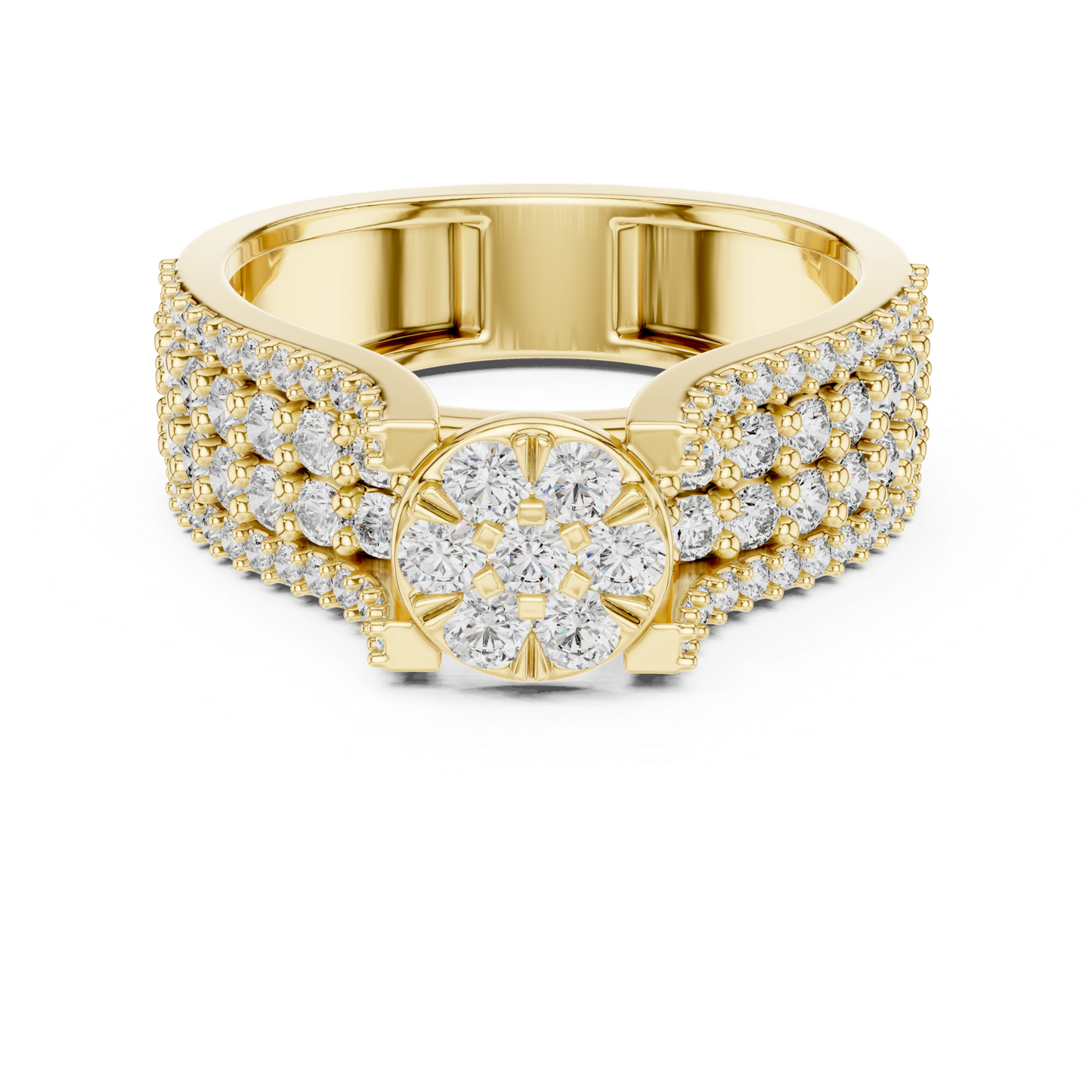 Round diamond cluster ring in yellow gold
Yellow gold diamond cluster engagement ring
Floral diamond ring with pave band in yellow gold
Round diamond flower cluster ring front view
Yellow gold ring with round diamond cluster center
Multi diamond cluster ring with wide pave band
Yellow gold floral diamond statement ring
Pave diamond band with round cluster center
Classic round diamond cluster ring in yellow gold
Yellow gold diamond flower ring with pave details