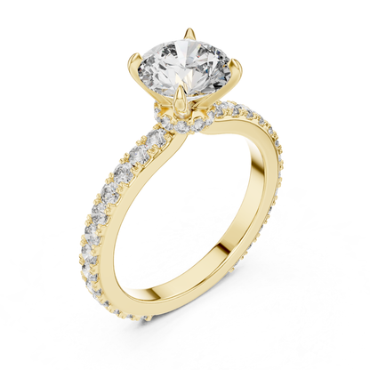Yellow gold round diamond solitaire ring
Round cut diamond ring with hidden halo
Yellow gold engagement ring with pave band
Round diamond ring side angle view
Four prong round diamond solitaire ring
Hidden halo round diamond ring in yellow gold
Pave set diamond band with round center stone
Classic round diamond engagement ring profile
Yellow gold round diamond ring with pave shank
Round brilliant diamond solitaire ring side view