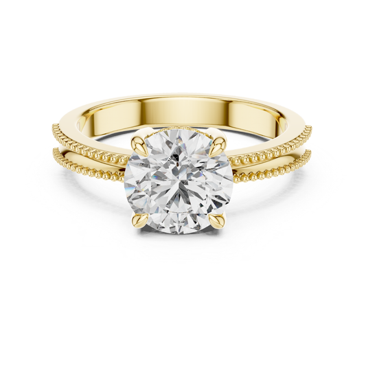 Yellow gold round cut diamond split beaded band ring
Yellow gold solitaire ring with split beaded shank
Round diamond engagement ring with split band
Four prong round diamond yellow gold ring
Yellow gold split shank solitaire diamond ring
Double beaded band round diamond ring
Round brilliant diamond split band gold ring
Yellow gold ring with twin beaded shank
Classic round diamond split band engagement ring
Yellow gold round solitaire split band ring