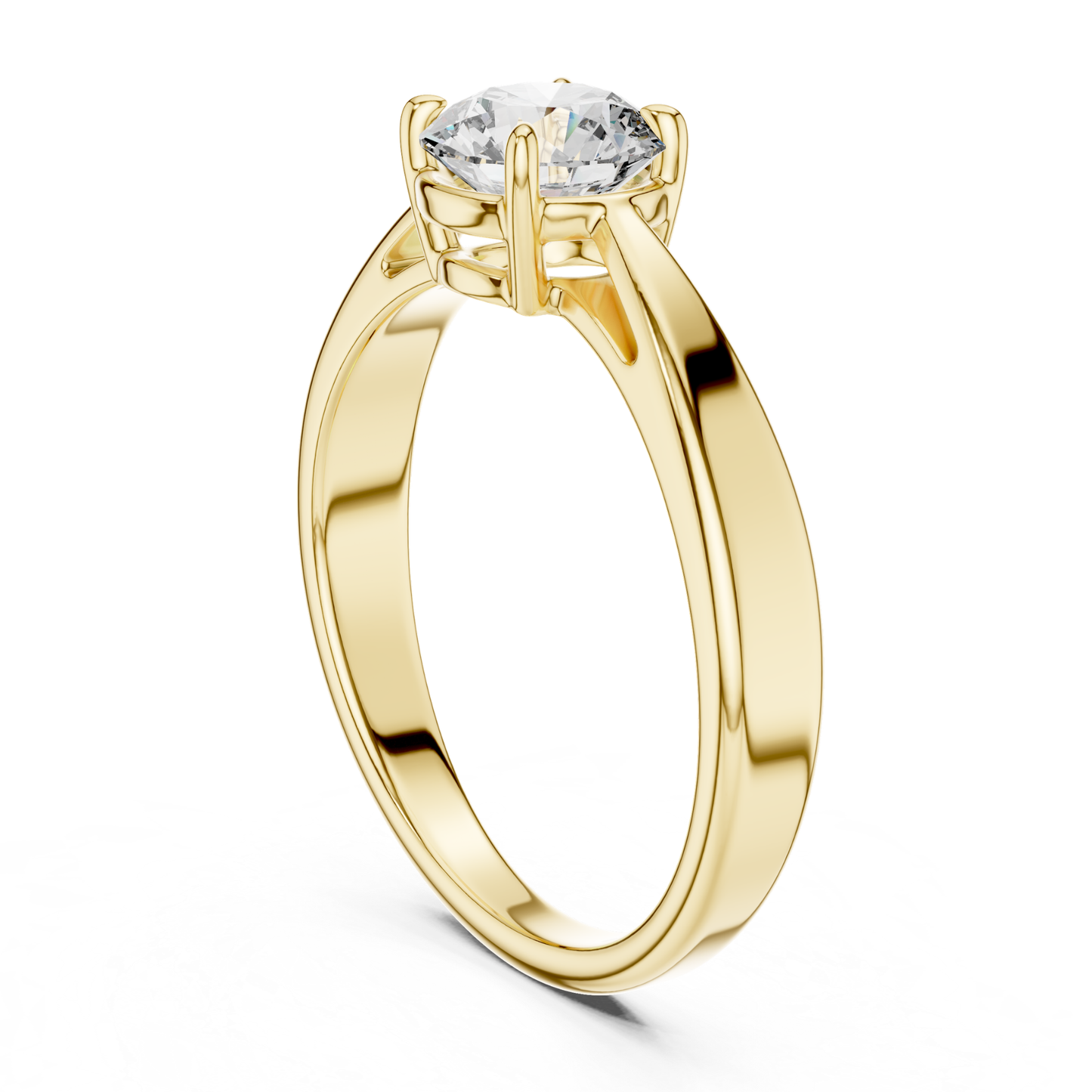 Yellow gold round diamond ring profile view
Yellow gold tapered band solitaire ring profile
Profile view of yellow gold diamond ring
Yellow gold polished round diamond ring setting
Raised round diamond setting in yellow gold
Yellow gold four prong diamond ring profile
Yellow gold elegant tapered diamond ring design
Yellow gold classic solitaire ring side profile
Yellow gold round brilliant diamond ring profile
Yellow gold engagement ring with tapered band