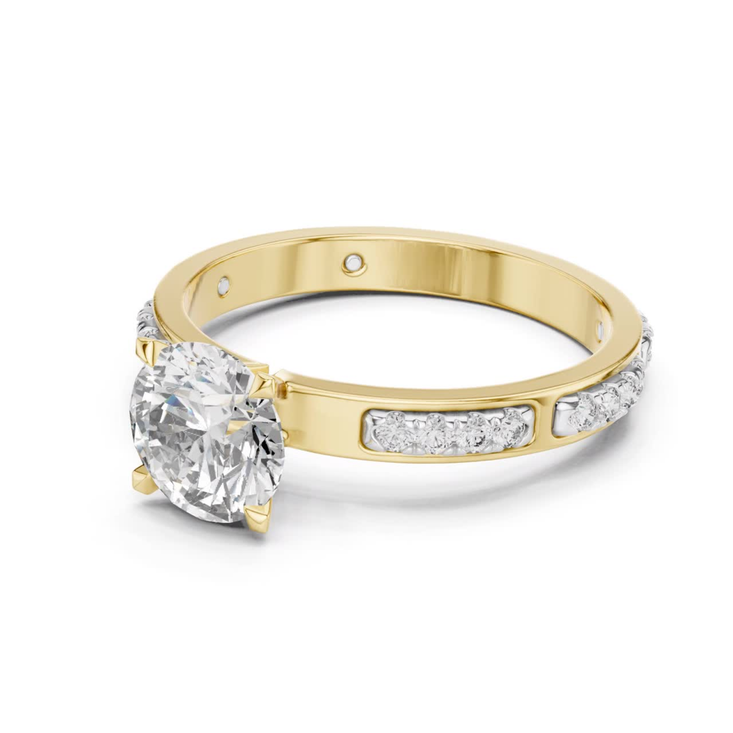 Yellow Gold Round Diamond Accent Solitaire Ring Side Angle
Round Brilliant Diamond Ring with Accent Stones Gold
Yellow Gold Four Prong Diamond Ring Design
Classic Solitaire Diamond Ring with Side Accents
Yellow Gold Fine Jewelry Diamond Ring Style
Elegant Round Diamond Proposal Ring in Gold
Yellow Gold Luxury Solitaire Ring with Diamonds
Round Cut Diamond Ring with Accent Details
Yellow Gold Timeless Diamond Ring Design
Premium Round Diamond Engagement Ring yellow Gold