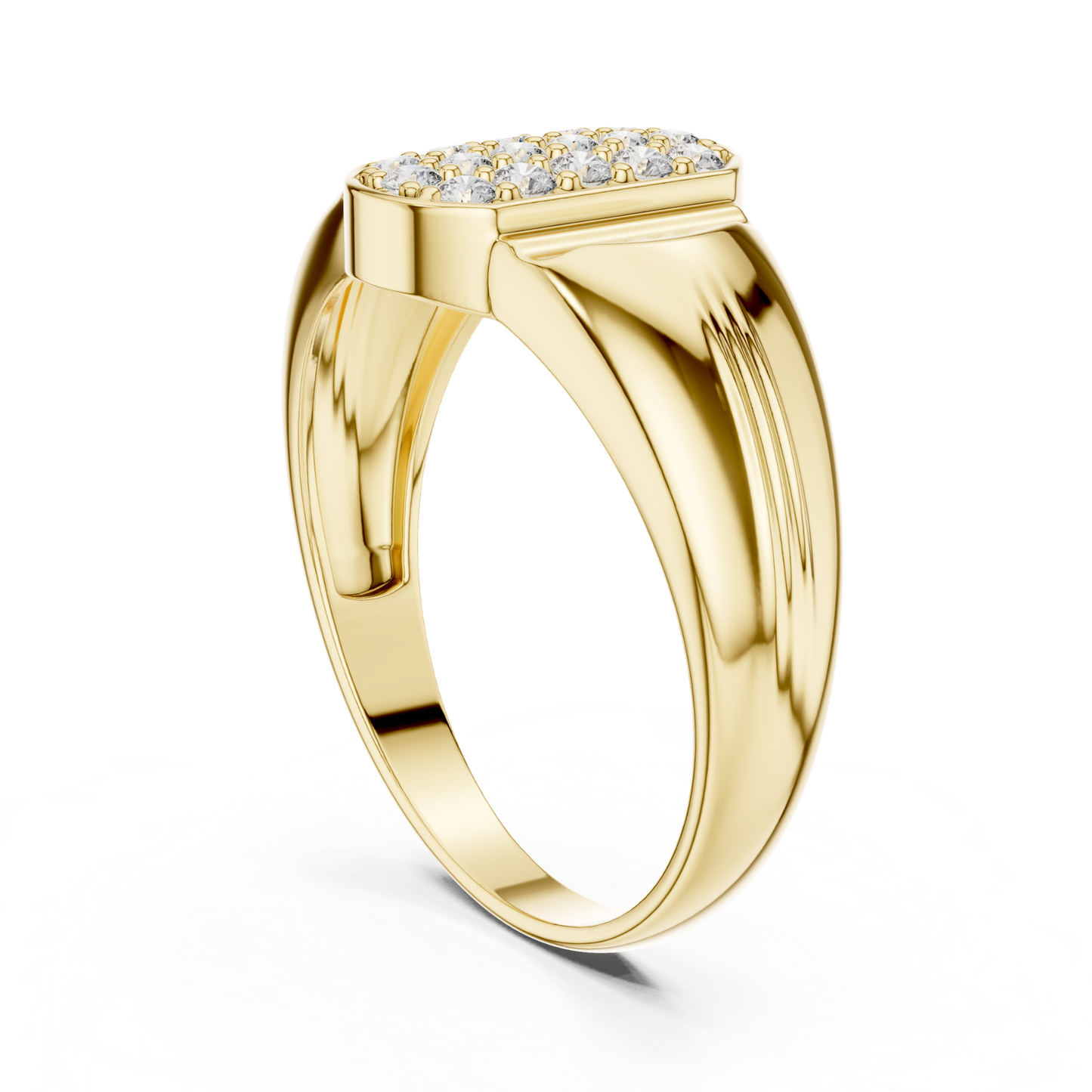 Yellow gold diamond signet ring
Rear angled view of diamond cluster ring in yellow gold
Yellow gold cluster ring with tapered band rear profile
Polished yellow gold ring with raised top rear view
Round cut diamond ring with rear angled band view
Yellow gold fashion ring with bold rear design
Elegant rear angled view of yellow gold cluster ring
Modern yellow gold signet ring with side profile
Luxury yellow gold diamond ring with polished rear finish
Yellow gold multi diamond ring with tapered rear shank