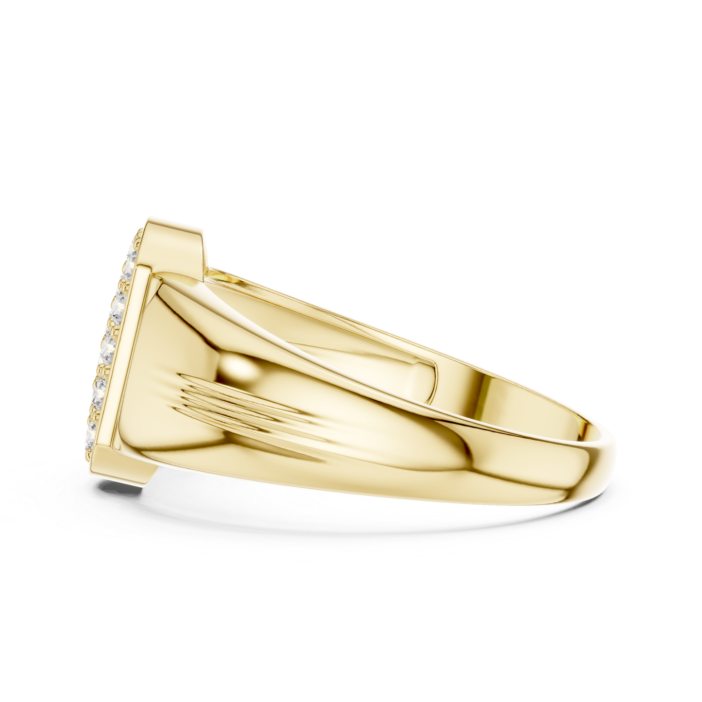 Yellow gold cluster signet ring side profile
Side profile of diamond ring in yellow gold
Yellow gold statement ring with smooth band side view
Polished yellow gold ring with sleek side profile
Round cut ring with polished yellow gold band
Yellow gold ring with rectangular top side
Elegant side profile of yellow gold signet ring
Modern yellow gold ring with tapered band profile
Luxury yellow gold ring with polished detail
Yellow gold diamond ring with bold tapered shank