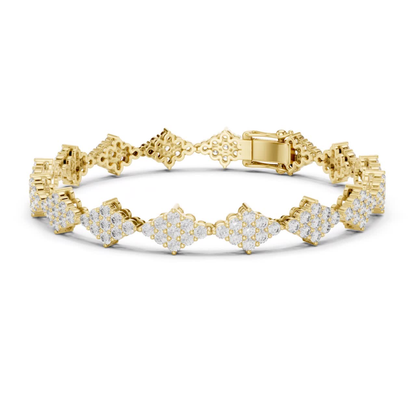 Yellow gold round diamond cluster tennis bracelet side view
Side profile of yellow gold round diamond bracelet
Round diamond cluster bracelet with side detailing
Yellow gold diamond link bracelet angled view
Round diamond floral cluster bracelet side angle
Yellow gold tennis bracelet with cluster settings
Side view round diamond bracelet with secure clasp
Diamond cluster link bracelet in yellow gold setting
Yellow gold bracelet featuring round diamond clusters
Angled view of round diamond tennis bracelet