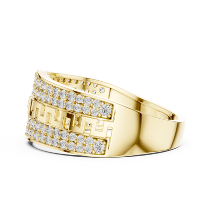 Yellow gold round diamond Greek key ring side view
Side profile yellow gold pave diamond band ring
Yellow gold geometric pattern diamond ring
Modern yellow gold wide diamond fashion band
Yellow gold structured Greek key design ring
Contemporary yellow gold round diamond band
Yellow gold luxury pave diamond ring side angle
Elegant yellow gold patterned wide band ring
Yellow gold round diamond statement ring profile
Yellow gold geometric diamond band side view
