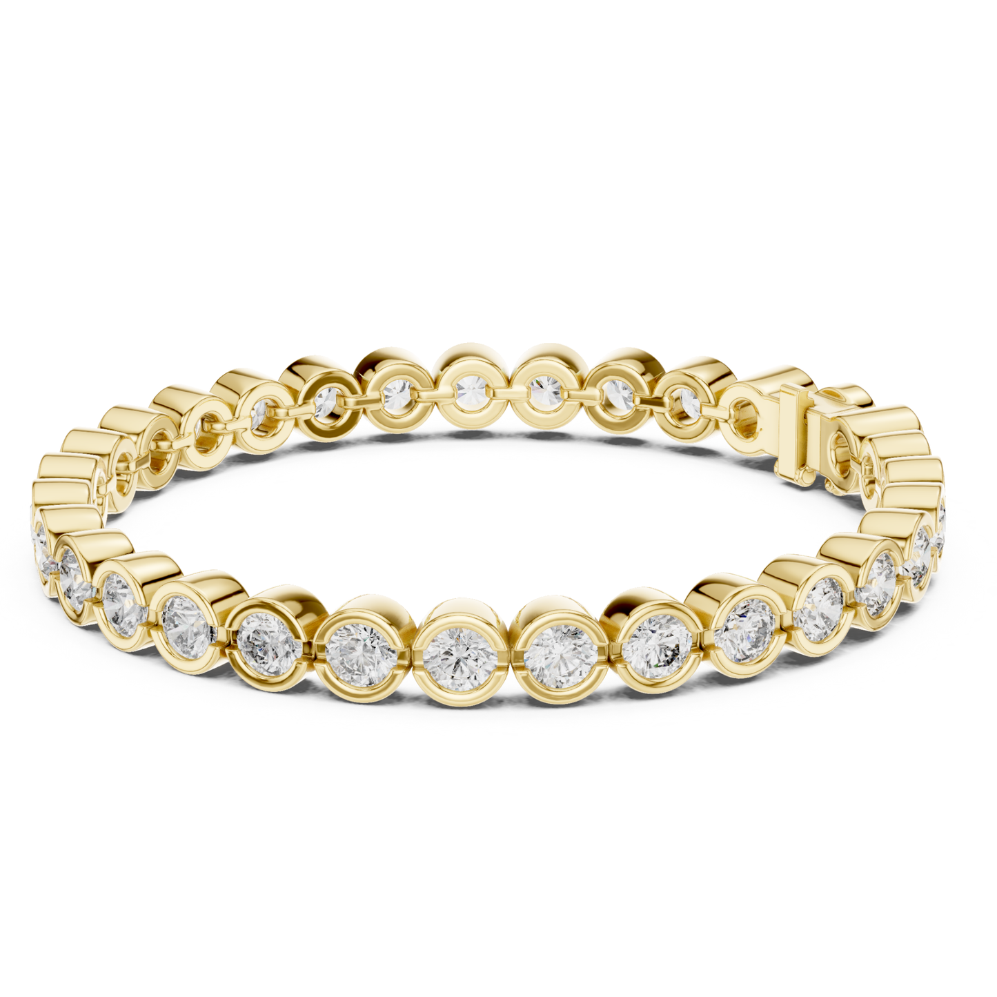 Yellow gold round diamond halo link bracelet
Round diamond circle frame bracelet in yellow gold
Yellow gold diamond bracelet with linked bezels
Diamond halo station bracelet design
Yellow gold bracelet with round brilliant stones
Circular diamond link bracelet with clasp
Yellow gold diamond chain tennis bracelet
Round stone bracelet with polished gold finish
Diamond bracelet featuring circle settings
Yellow gold round diamond wrist bracelet