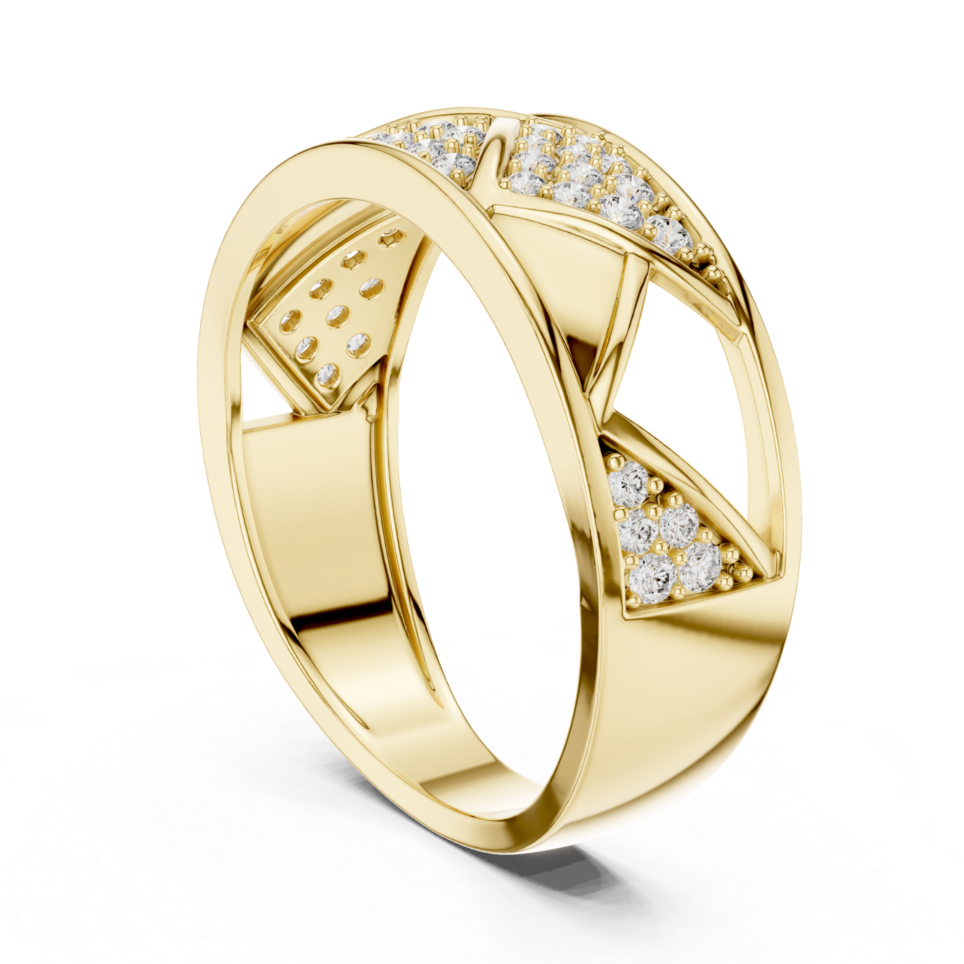 Yellow gold open triangle ring with round diamonds
Modern yellow gold geometric diamond band ring
Elegant yellow gold criss cross diamond ring
Yellow gold statement ring with pave diamonds
Luxury yellow gold round diamond fashion ring
Stylish yellow gold open design diamond ring
Fine jewelry yellow gold geometric ring for women
Unique yellow gold diamond band closeup view
Handmade yellow gold diamond ring modern style
Yellow gold designer ring with sparkling diamonds