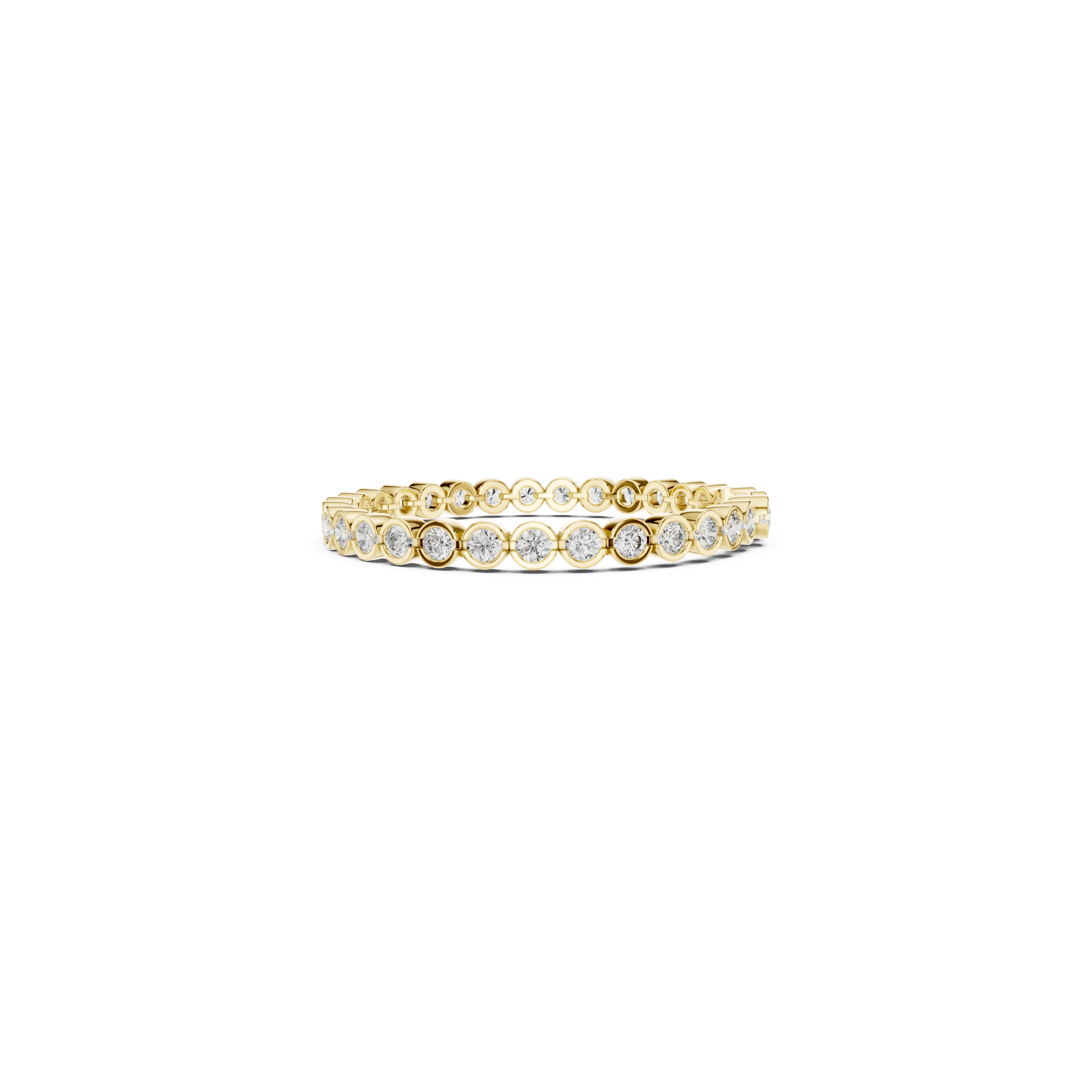 Yellow gold round diamond station tennis bracelet
Circular diamond link bracelet in yellow gold
Yellow gold bracelet with bezel framed diamonds
Round diamond bracelet with polished links
Yellow gold diamond circle chain bracelet
Diamond station bracelet with round stones
Yellow gold bracelet featuring diamond circles
Linked round diamond bracelet design
Yellow gold diamond bracelet front profile
Round brilliant diamond station bracelet