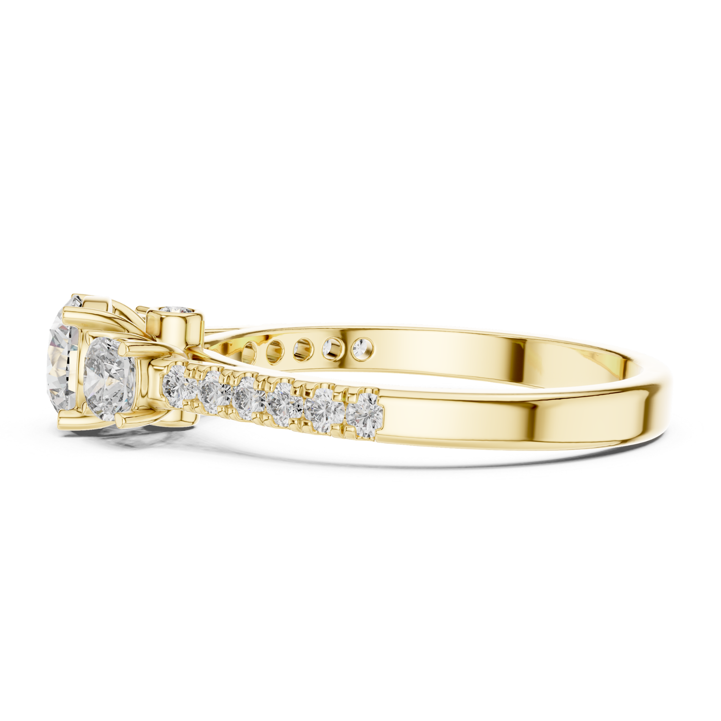 Yellow gold round three stone diamond ring profile view
Profile view yellow gold round diamond ring design
Yellow gold three stone diamond ring side profile
Round diamond yellow gold ring profile angle
Yellow gold diamond ring with pavé band profile
Profile angle yellow gold engagement ring design
Yellow gold polished diamond ring profile view
Round three stone yellow gold ring side detail
Yellow gold diamond ring gallery profile view
Slim yellow gold round diamond ring profile