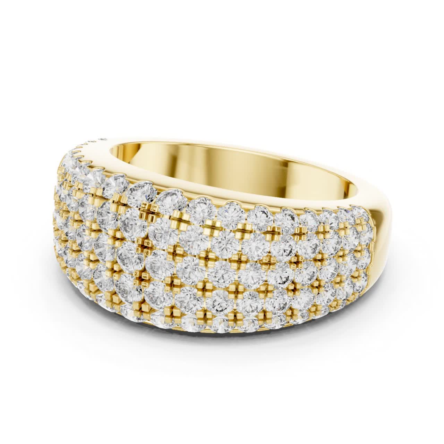 Side view yellow gold wide Pave diamond band ring
Yellow gold diamond band ring with side angle view
Side profile yellow gold multi row diamond ring
Yellow gold wide statement band with round diamonds
Angled yellow gold Pave diamond anniversary ring
Yellow gold luxury diamond band side perspective
Side angle yellow gold layered diamond fashion ring
Bold yellow gold wide ring with Pave diamonds
Yellow gold multi row diamond band side profile
Side view yellow gold round diamond statement band