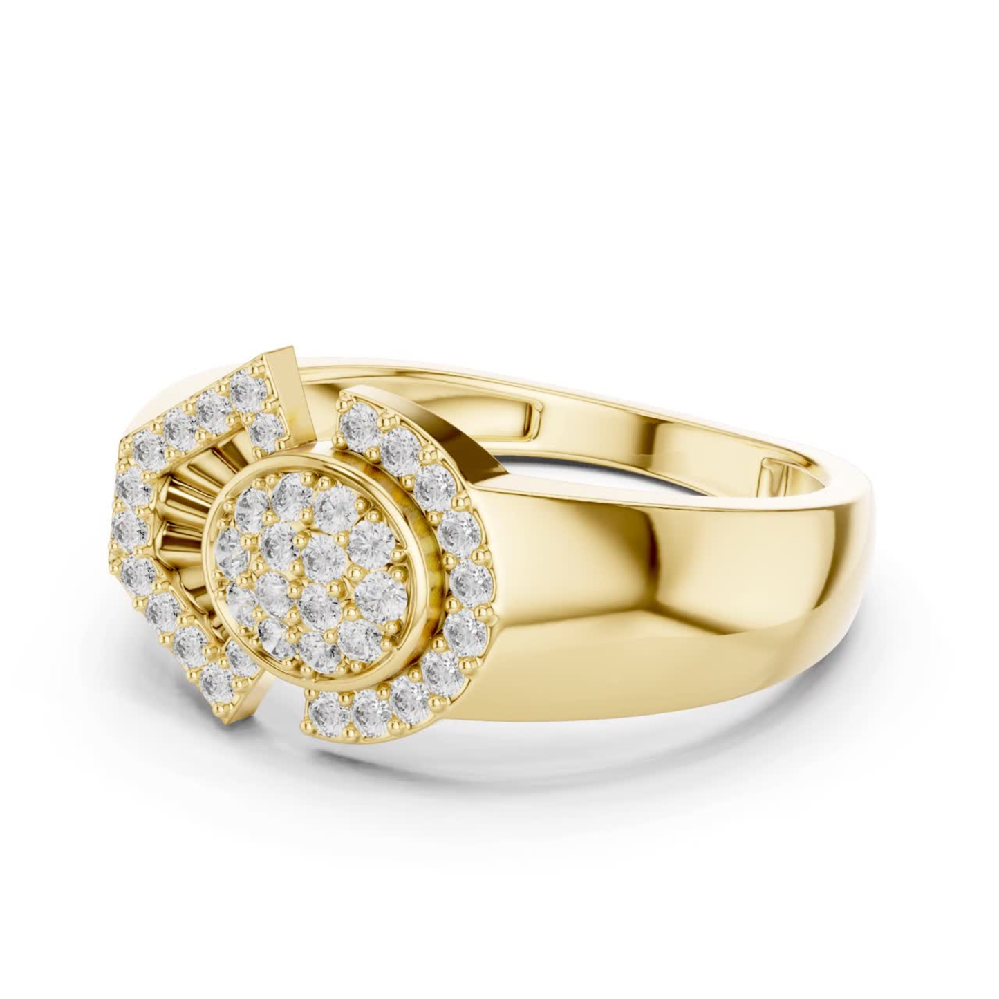Yellow gold split shank diamond statement ring
Side profile yellow gold diamond ring design
Modern split band diamond gold ring style
Yellow gold cluster diamond fashion ring side
Contemporary yellow gold split shank ring
Bold diamond statement ring in yellow gold
Geometric yellow gold diamond ring profile
Split shank diamond yellow gold ring design
Yellow gold modern diamond cluster ring
Designer split band diamond gold ring